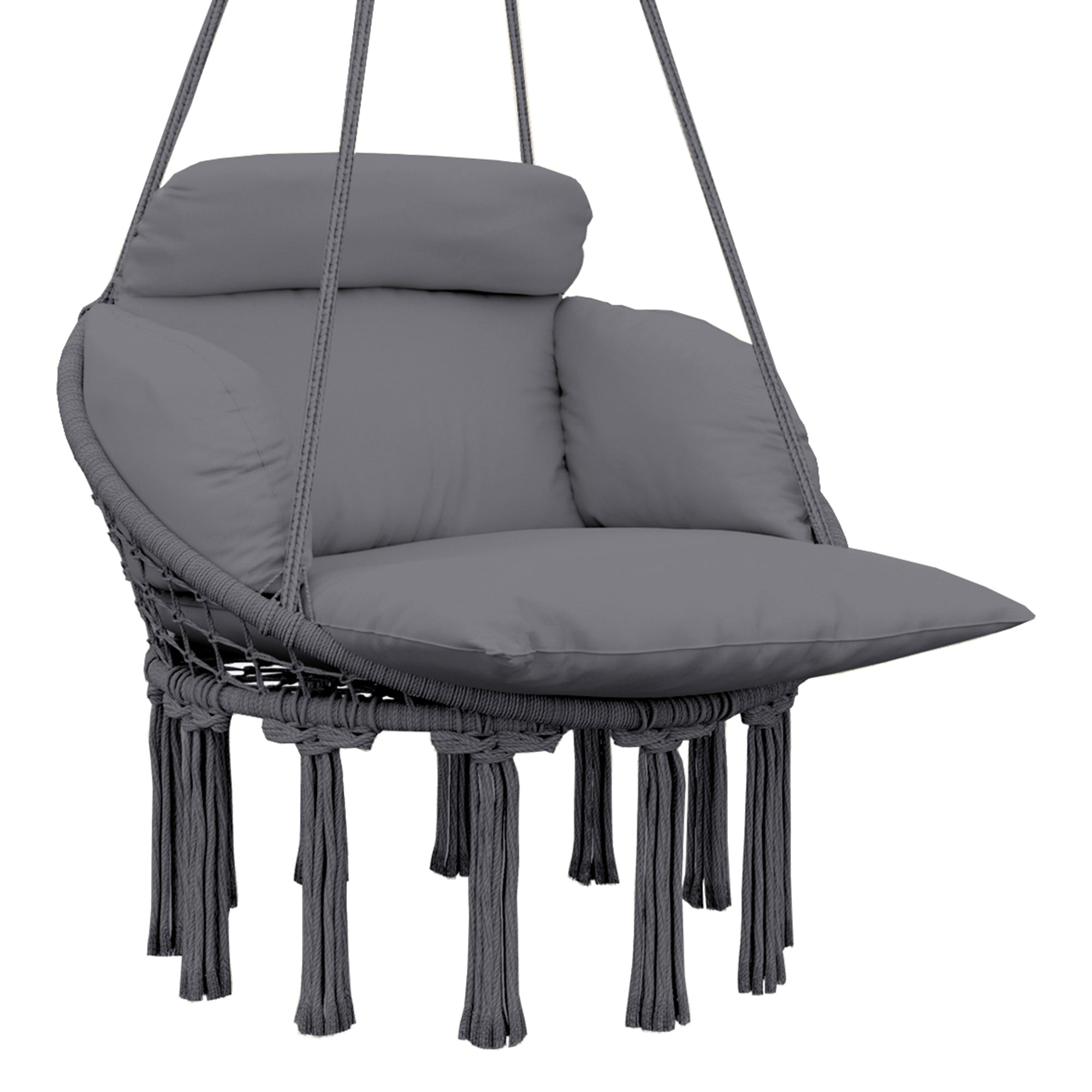 Outsunny Hanging Chair Outdoor Hammock Chair with Soft Cushion, Cotton Rope Boho Style Swing Chair, Hanging Garden Swing Seat for Indoor Outdoor, Dark Grey - North Peak Garden Furniture