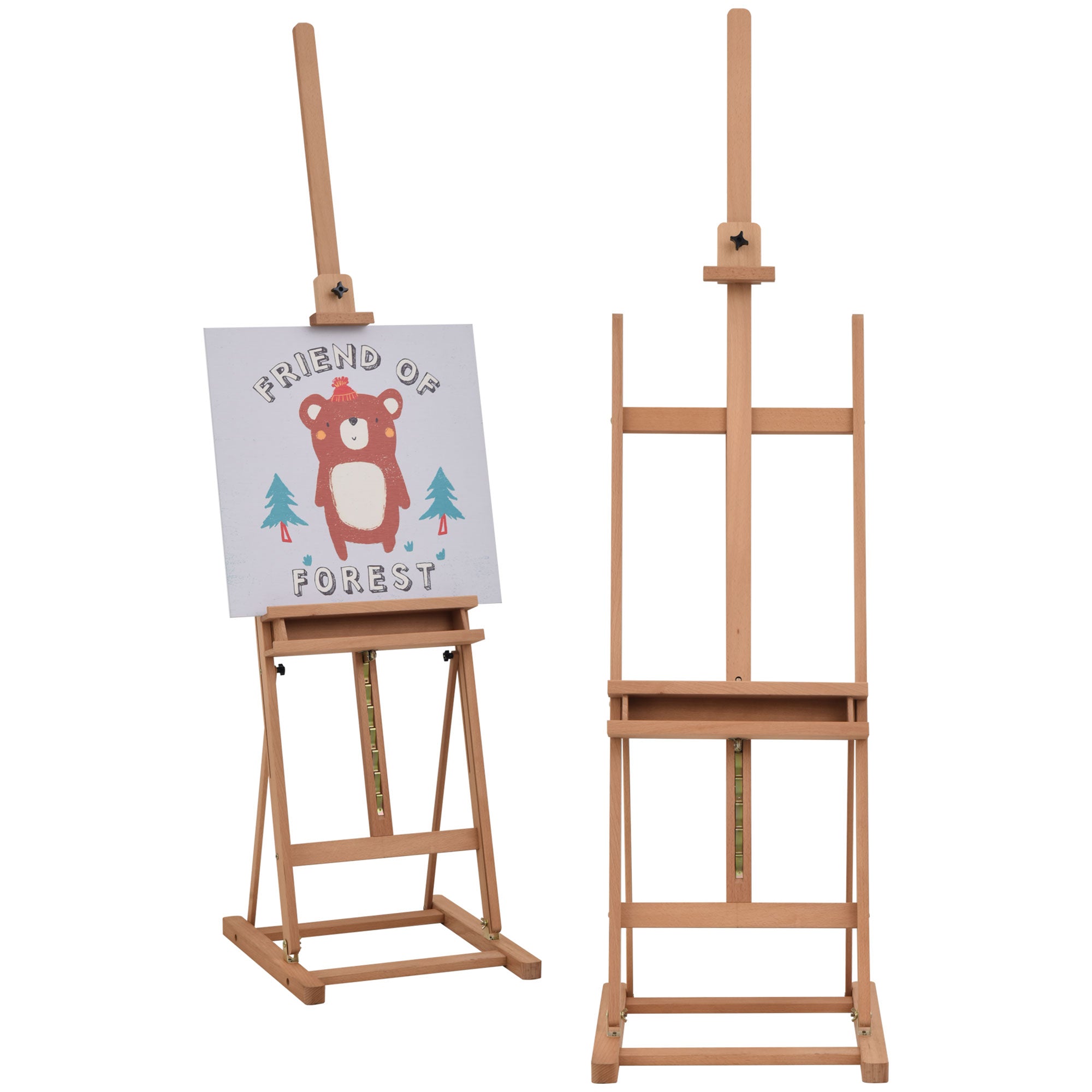 Vinsetto Wooden Easel Stand H-Frame Artist Easel with 171-230cm Adjustable Height and 0-80° Working Angles Beech Wood Art Easel for Displaying Painting Wedding Sign Nature Wood Finish - North Peak Garden Furniture