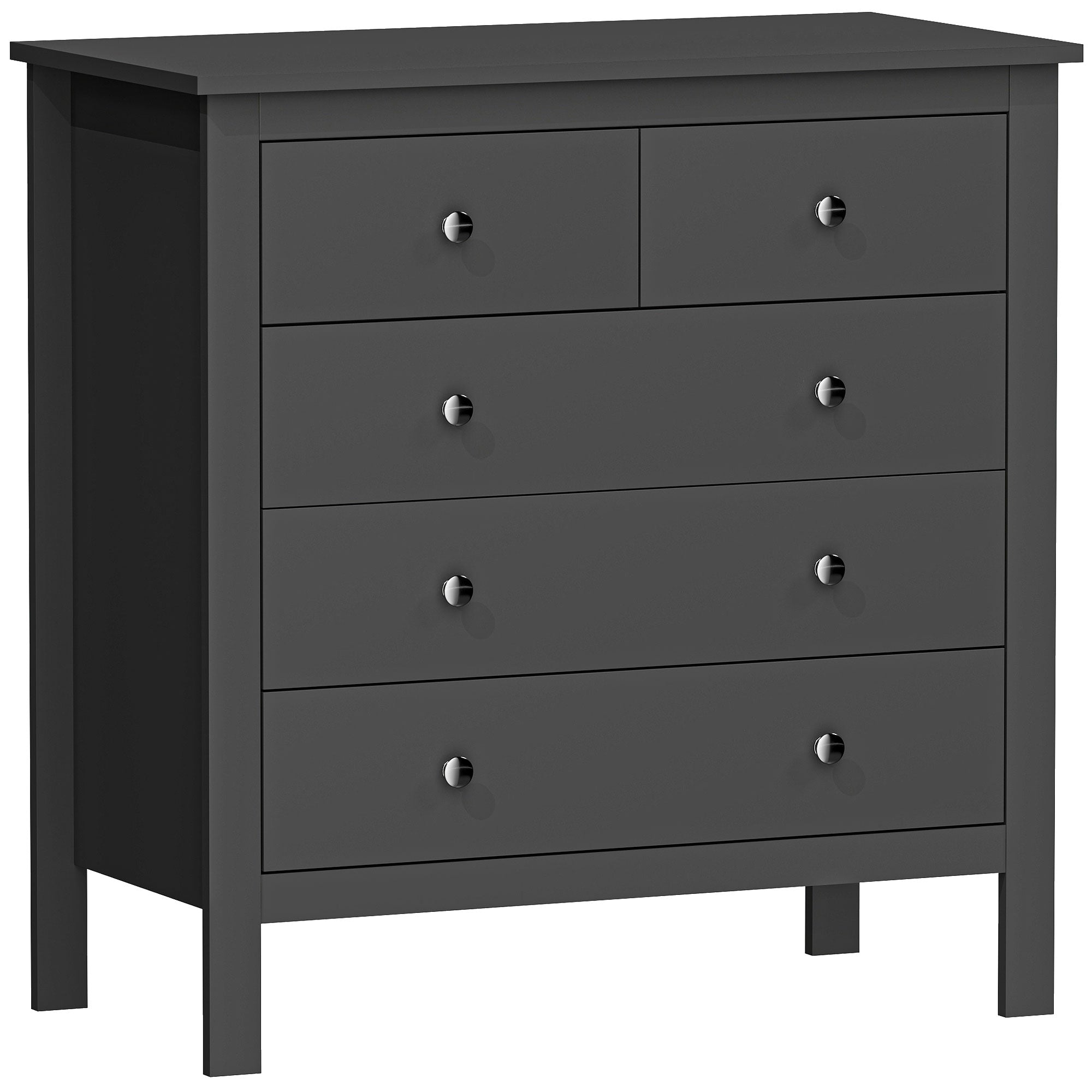 HOMCOM 5 Drawer Dresser for Bedroom, Modern Chest of Drawers, Wide Storage Unit for Living Room, Hallway, Black