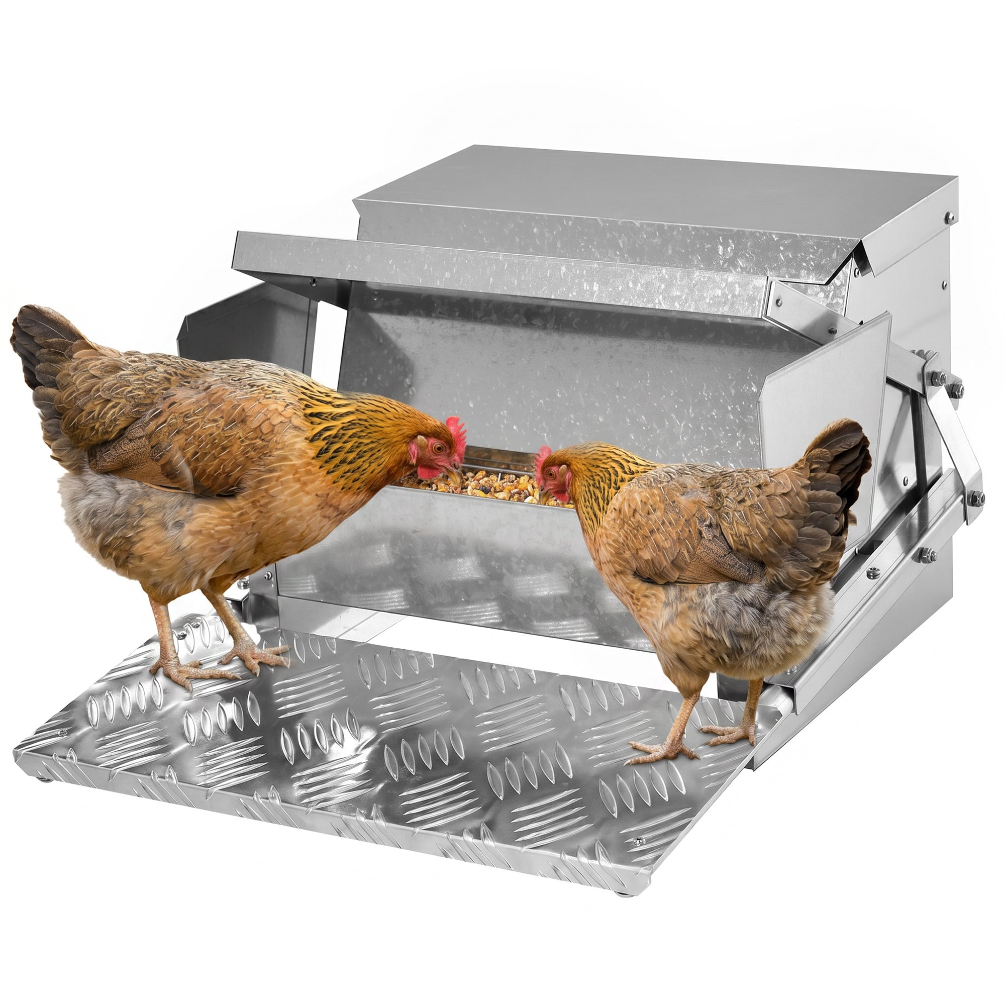 PawHut 11.5KG Automatic Chicken Poultry Feeder Rat Proof Treadle Self Opening with Galvanized Steel and Aluminium
