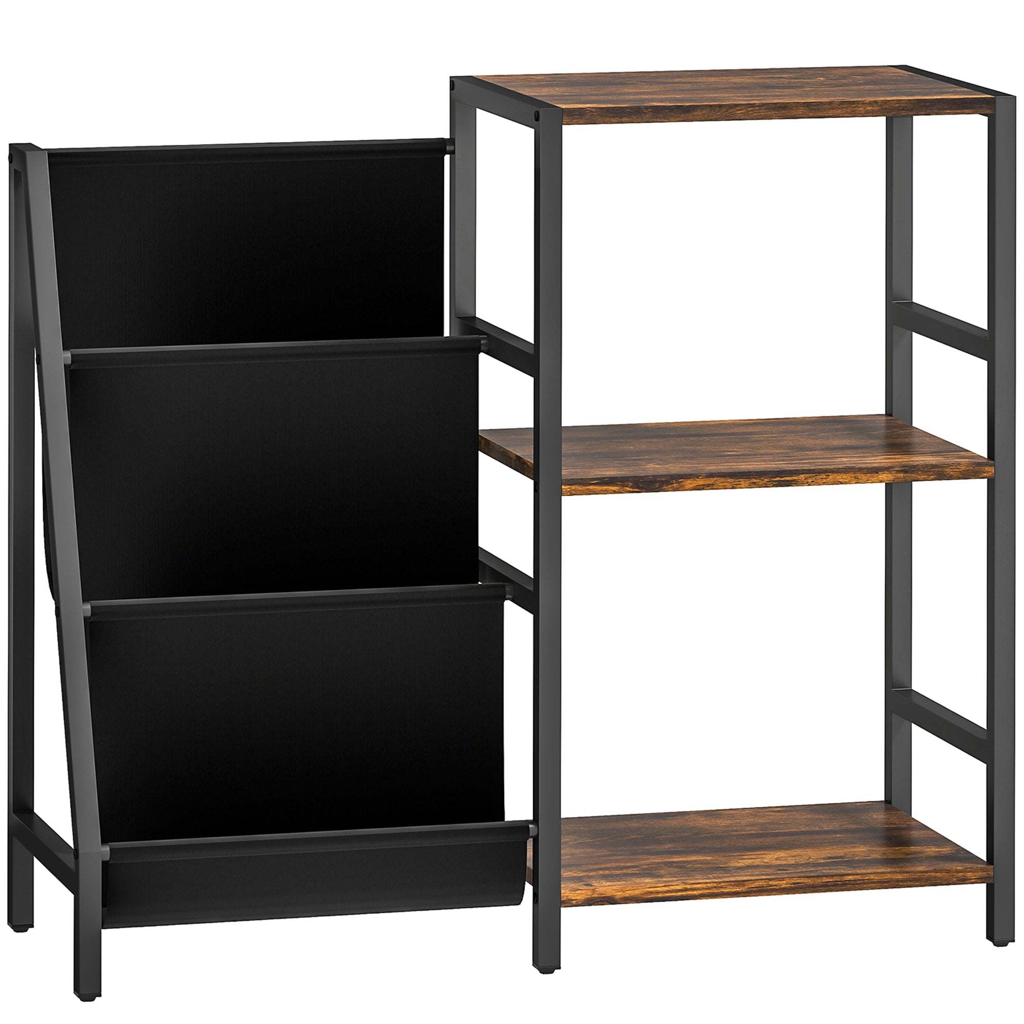 HOMCOM 3-Tier Record Player Stand, End Table for Living Room, Bedroom - Rustic Brown - North Peak Garden Furniture