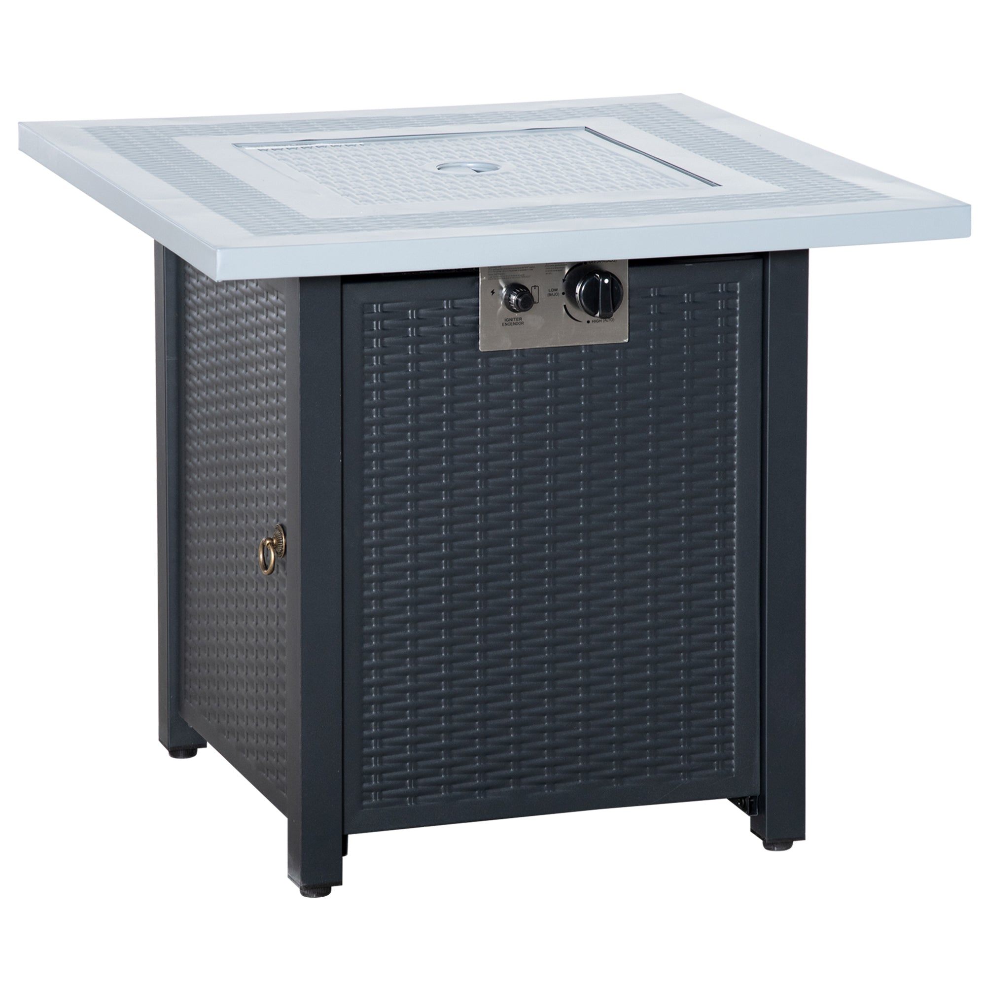 Outsunny Square Propane Gas Fire Pit Table, 40000 BTU Rattan Smokeless Firepit Patio Heater with Lava Rocks and Lid, 71cm x 71cm x 62cm, Black