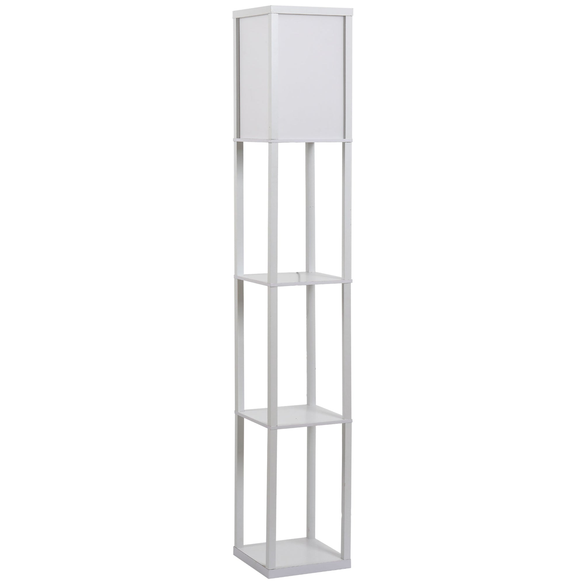 HOMCOM 3-Tier Floor Lamp, Floor Light with Storage Shelf, Reading Standing Lamp for Living Room, Bedroom, Kitchen, Dining Room, Office, Dorm, 160cm, White - North Peak Garden Furniture