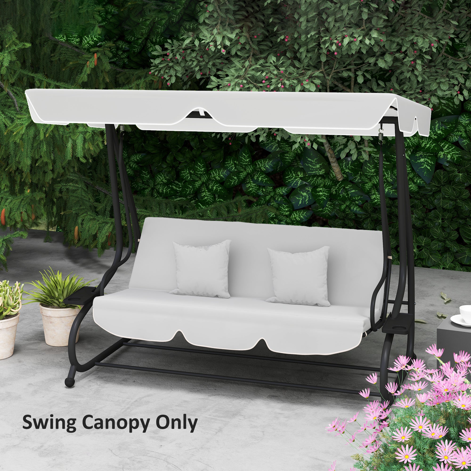 Outsunny Garden Swing Canopy Replacement 3 Seater, Waterproof Garden Swing Seat Canopy Cover, Windproof Anti-UV Sun Shade (Canopy Only) for Patio, Balcony, Light Grey - North Peak Garden Furniture