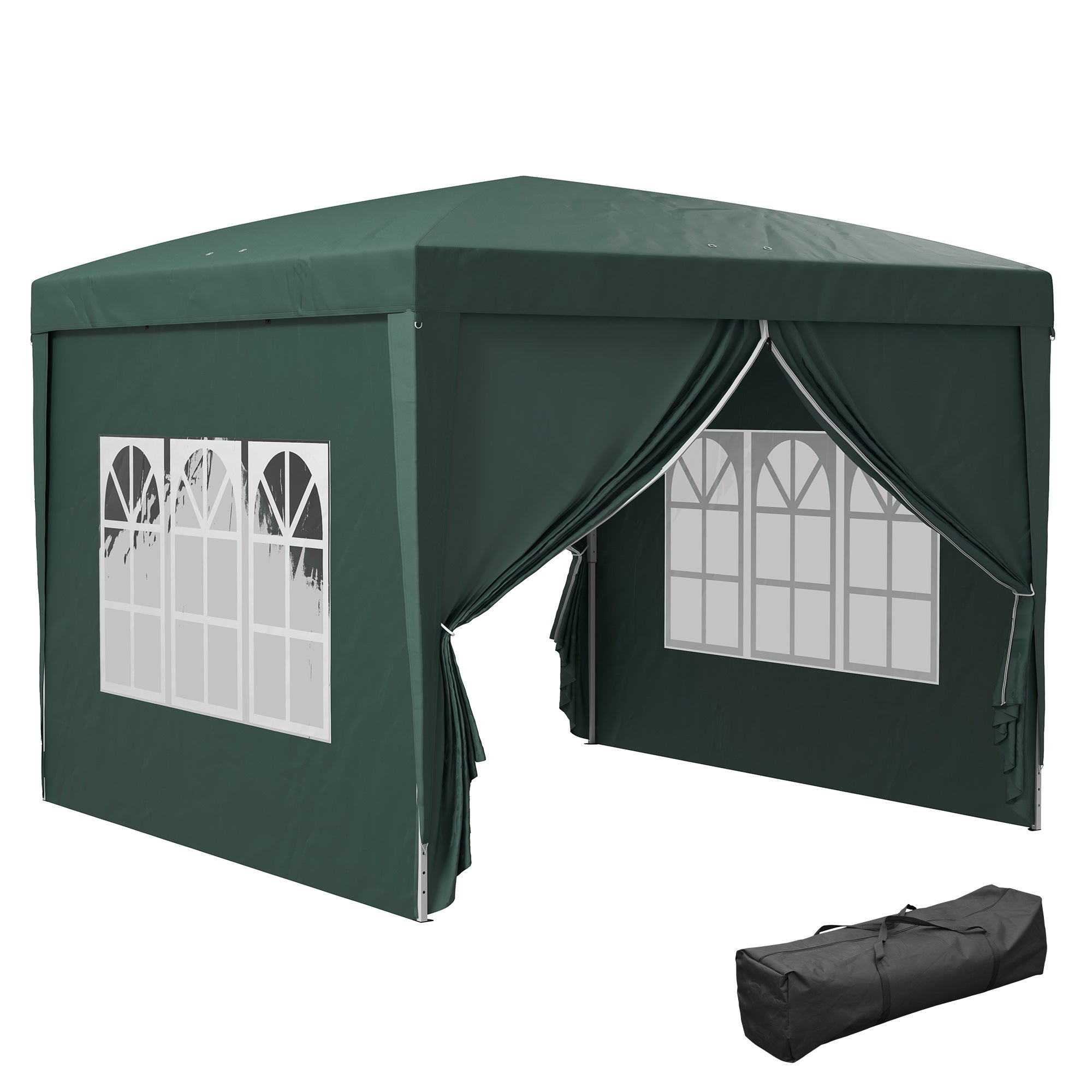 Outsunny 3 x 3m Pop Up Gazebo, Wedding Party Canopy Tent Marquee with Carry Bag and Windows, Green - North Peak Garden Furniture