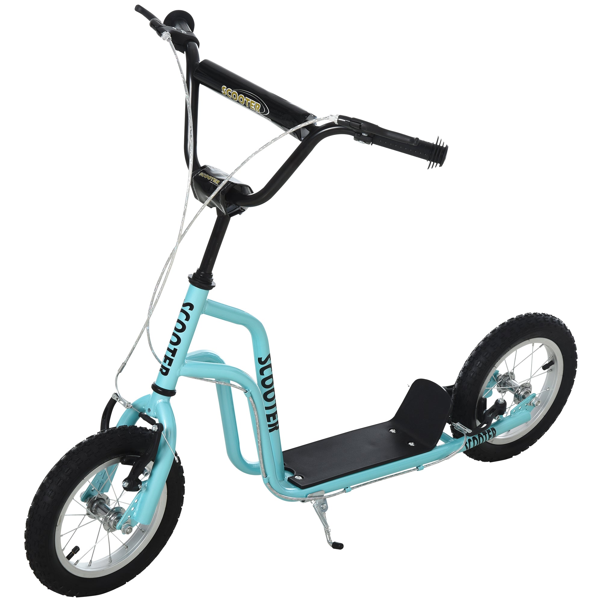 HOMCOM Teen Kids Stunt Scooter Children Kick Scooter Adjustable Handlebar 2 Brakes Ride On 12 Inch Rubber Tyres Blue - North Peak Garden Furniture