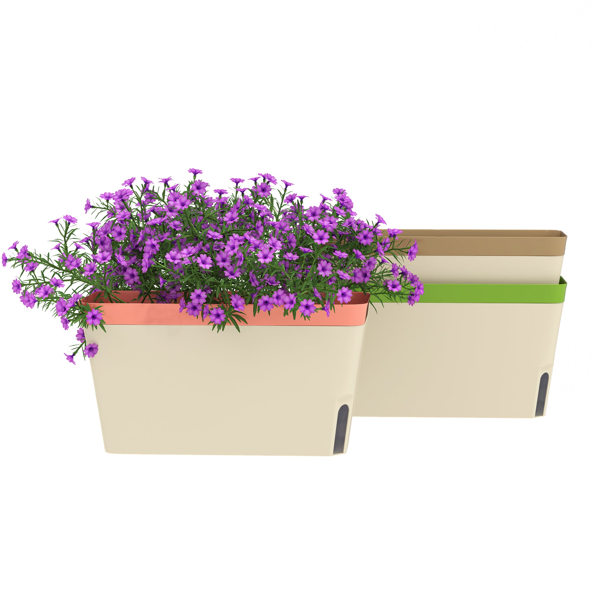 Outsunny Set of 3 Self Watering Plant Pots Outdoor, 27cm Rectangular Garden Planters with Visual Water Level Window, Plastic Flower Pots for Indoor Outdoor Garden Balcony Windowsil - North Peak Garden Furniture