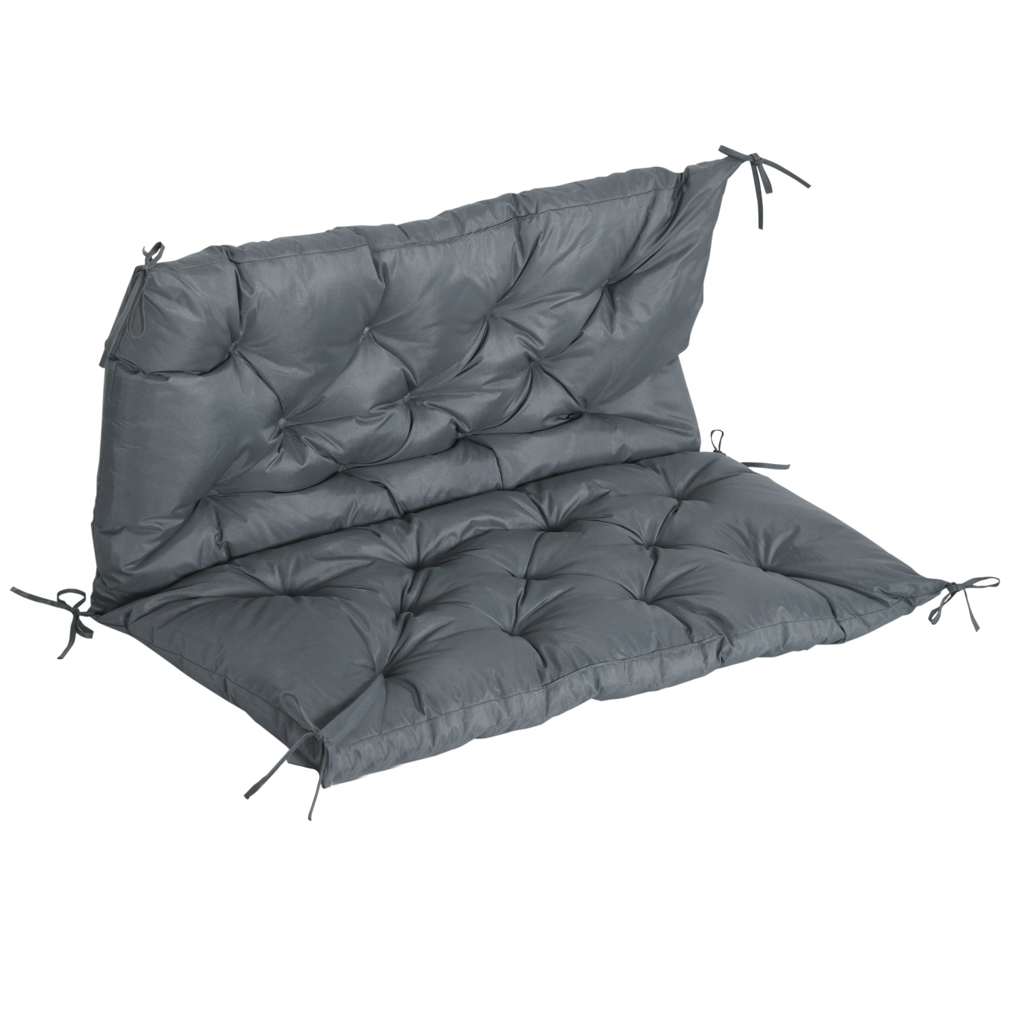 Outsunny 2 Seater Bench Cushion, Garden Chair Cushion with Back and Ties for Indoor and Outdoor Use, 98 x 100 cm, Dark Grey - North Peak Garden Furniture
