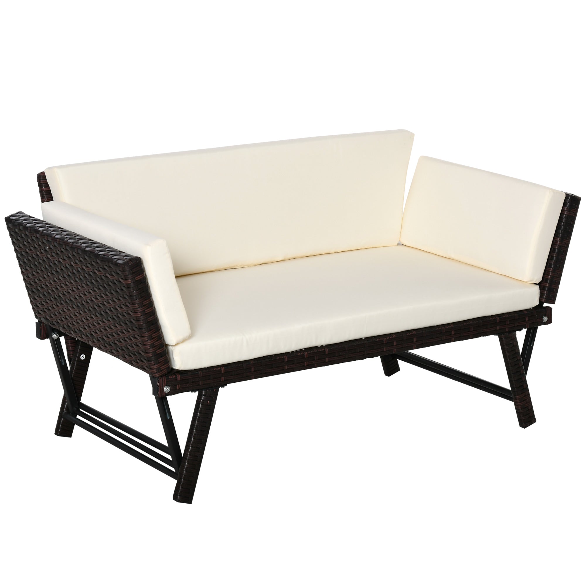 Outsunny 2-Seater 2-in-1 Rattan Convertible Sofa Daybed Brown - North Peak Garden Furniture
