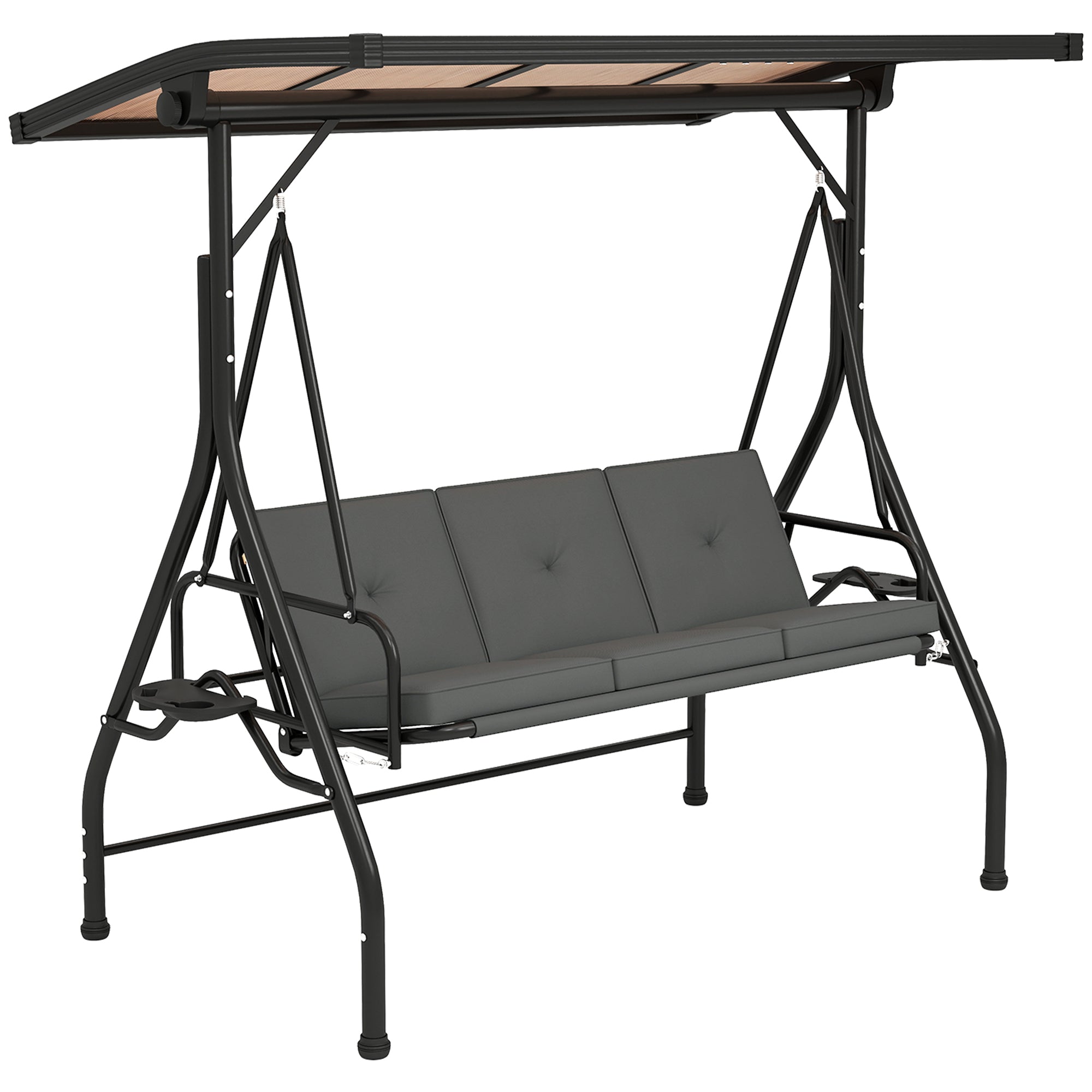 Outsunny Convertible Three-Seater Swing Bench Bed - Dark Grey