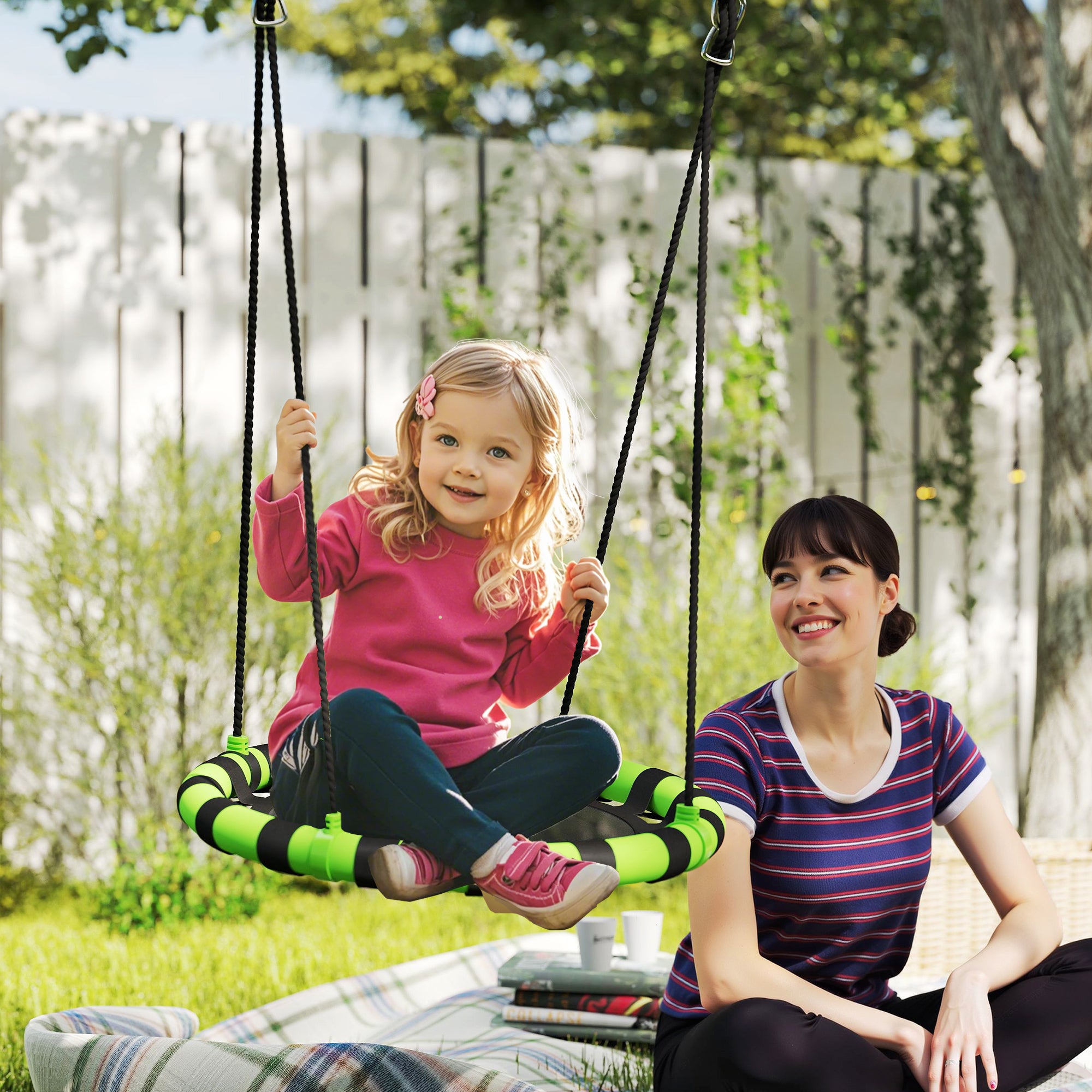 AIYAPLAY 60 cm Diameter Kid Nest Swing Seat with Height Adjustable Ropes for Outdoor Indoor, Black - North Peak Garden Furniture