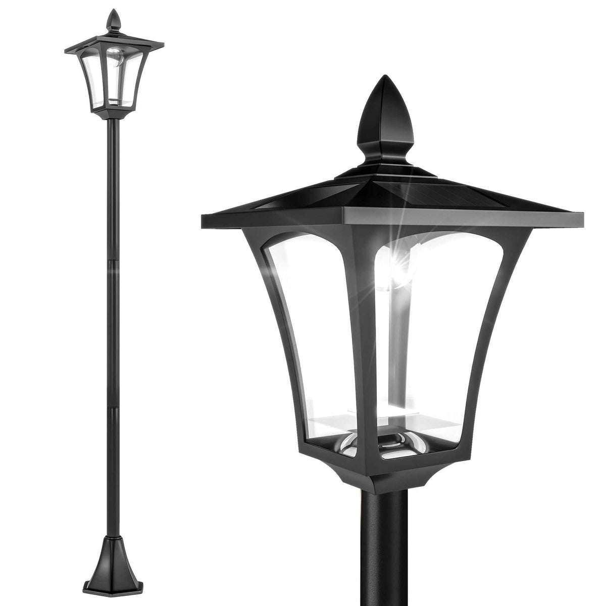 Outsunny Outdoor Garden Solar Post Lamp Sensor Dimmable LED Lantern Bollard Pathway 1.6M Tall – Black