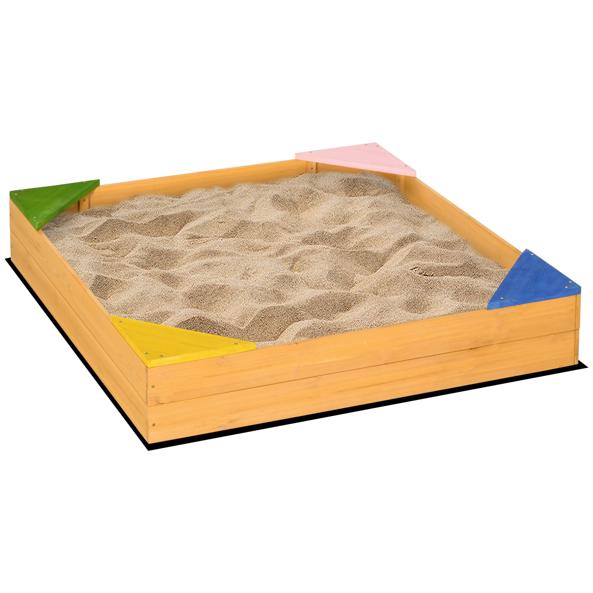 Outsunny Kids Wooden Sand Pit, Children Sandbox, with Four Seats, Non-Woven Fabric, for Gardens, Playgrounds - North Peak Garden Furniture