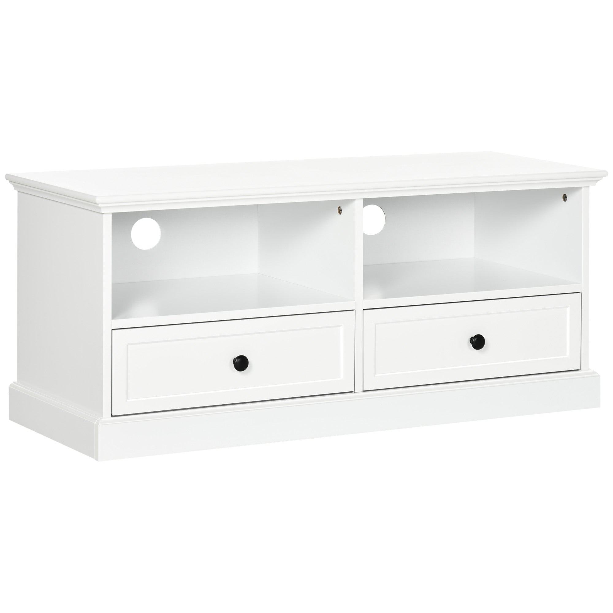 HOMCOM Modern TV Unit Cabinet for TVs up to 45 Inches, TV Stand with Drawers, Open Shelves, Cable Holes for Living Room, White - North Peak Garden Furniture