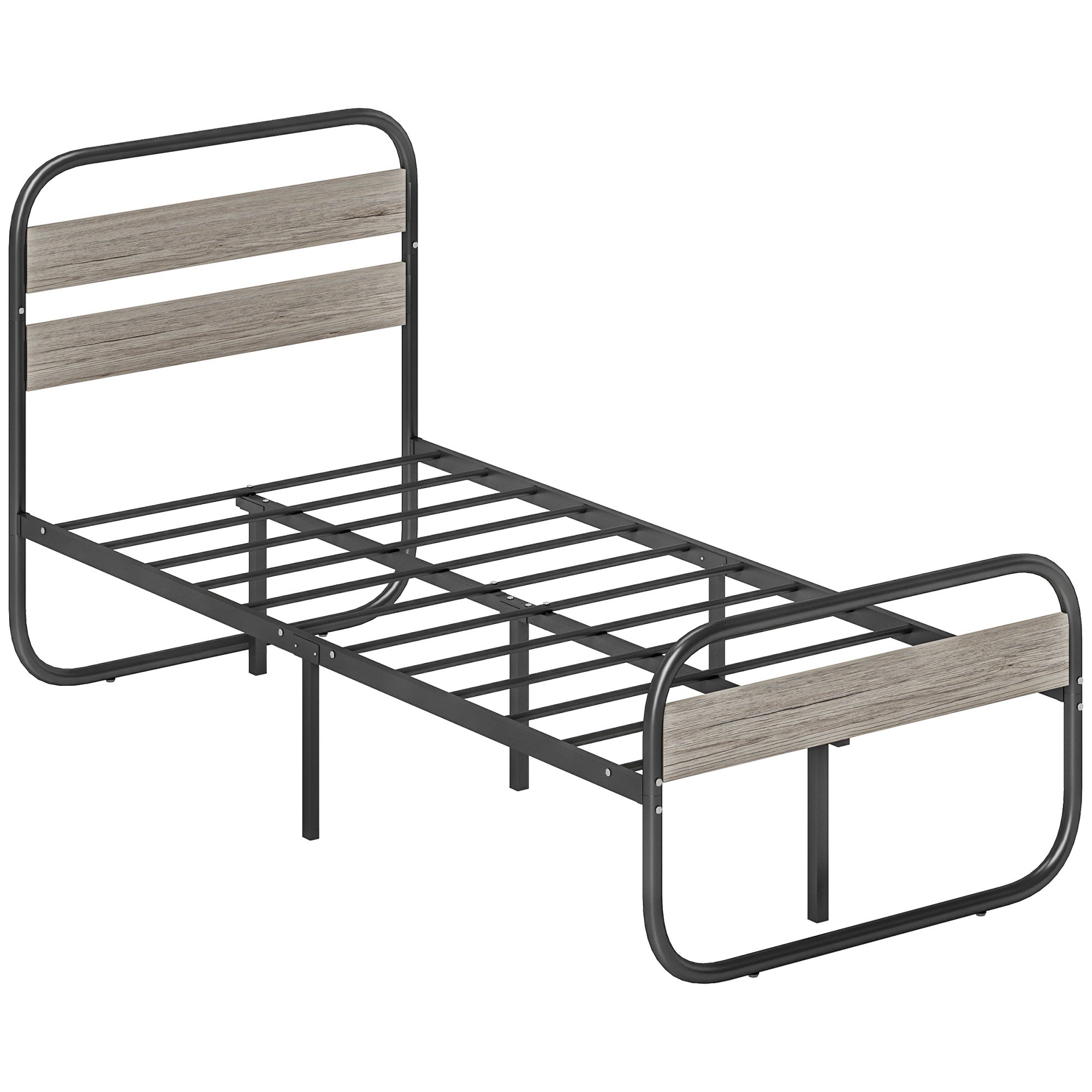 HOMCOM 3ft Single Bed Frame, Industrial Style Metal Platform Bed Frame with Under Bed Storage, No Box Spring Needed, Easy Assembly, Grey - North Peak Garden Furniture