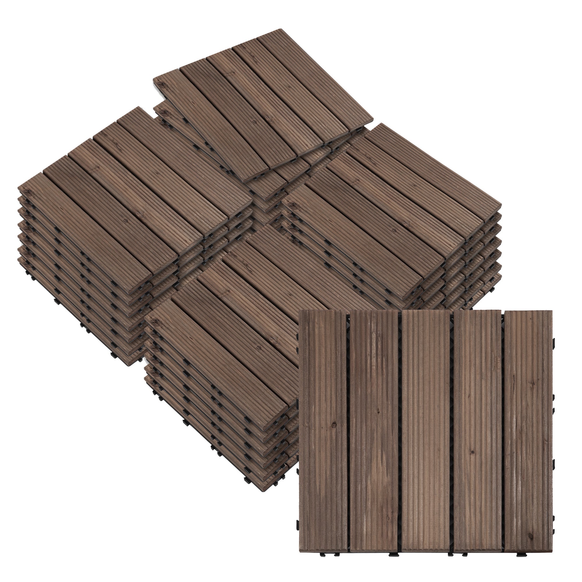 Outsunny 27 Pcs Solid Wood Interlocking Decking Tiles For Patio, Balcony, Roof Terrace, Hot Tub, Black, (30 x 30 cm Per Piece) - North Peak Garden Furniture