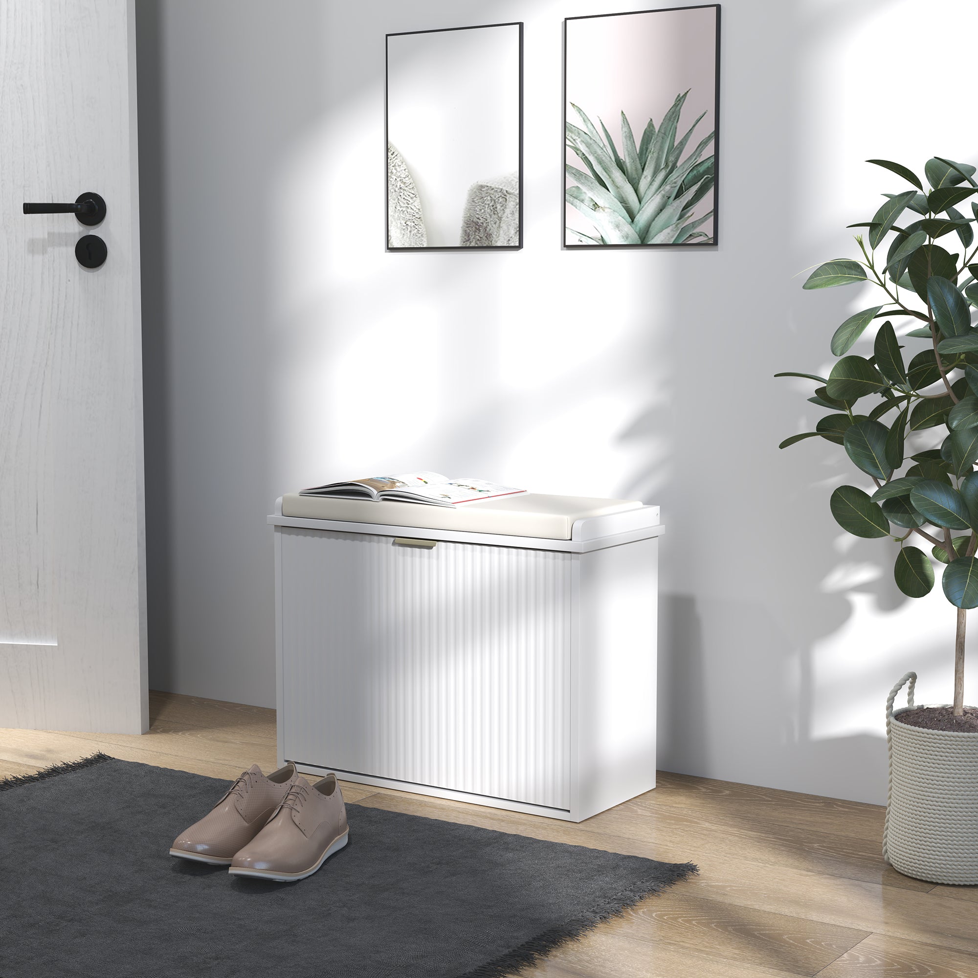 HOMCOM Elegant Six Shoe Bench, with Top Seat - White - North Peak Garden Furniture