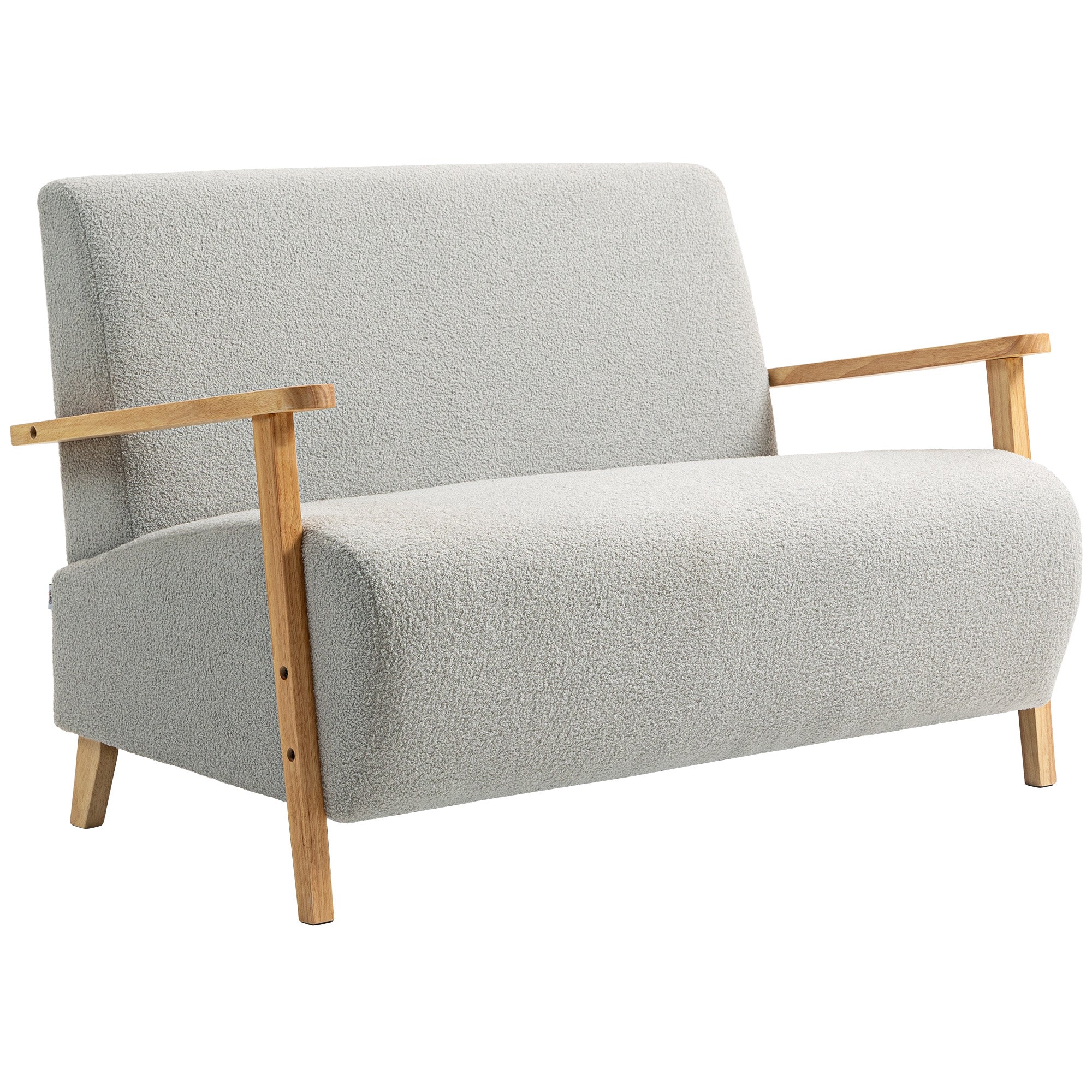 HOMCOM Small Sherpa Fabric 2 Seater Sofa Settee - Light Grey - North Peak Garden Furniture