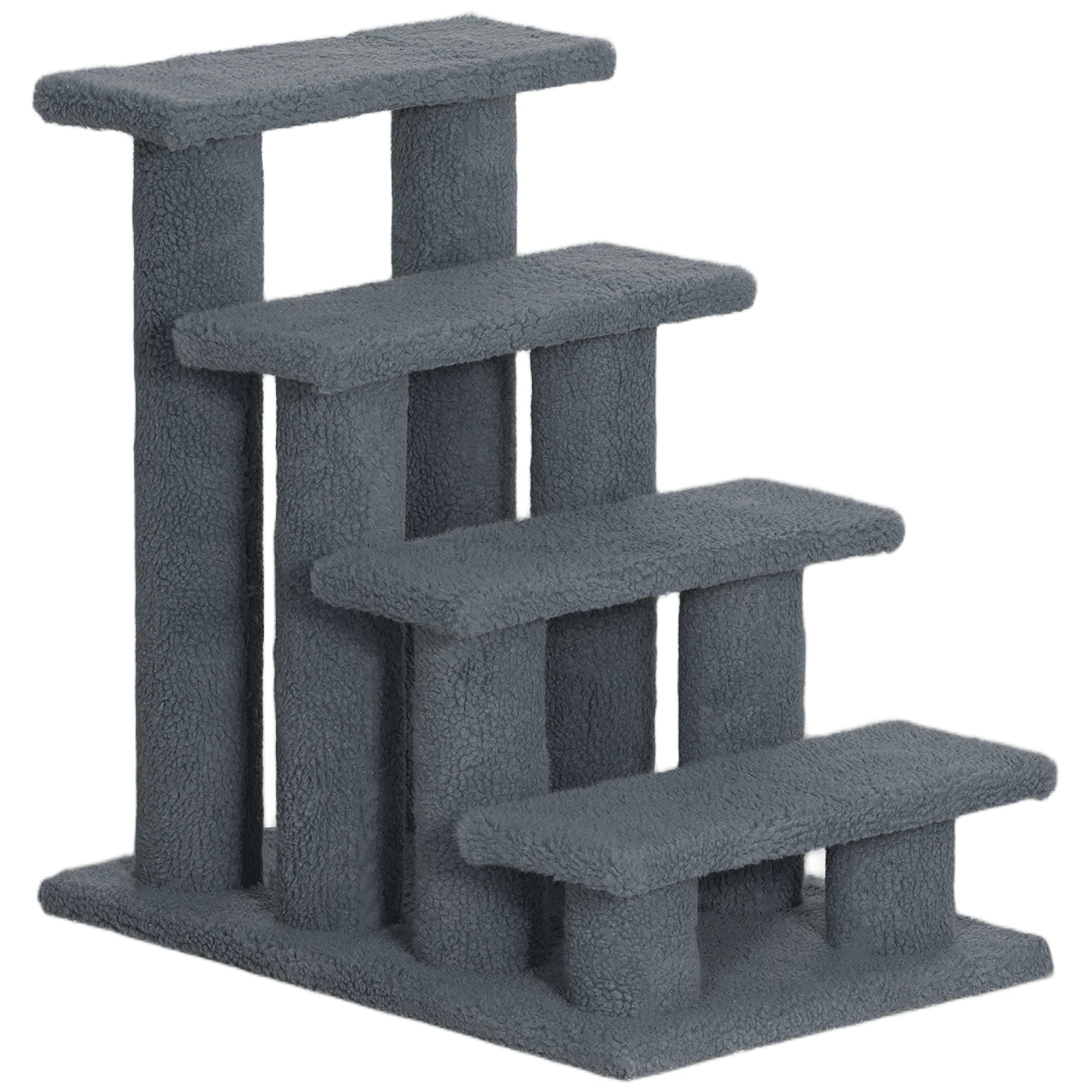 PawHut Dog Steps for Bed 4 Step Pet Stairs for Sofa Dog Cat Climb Ladder 63x43x60 cm Grey - North Peak Garden Furniture