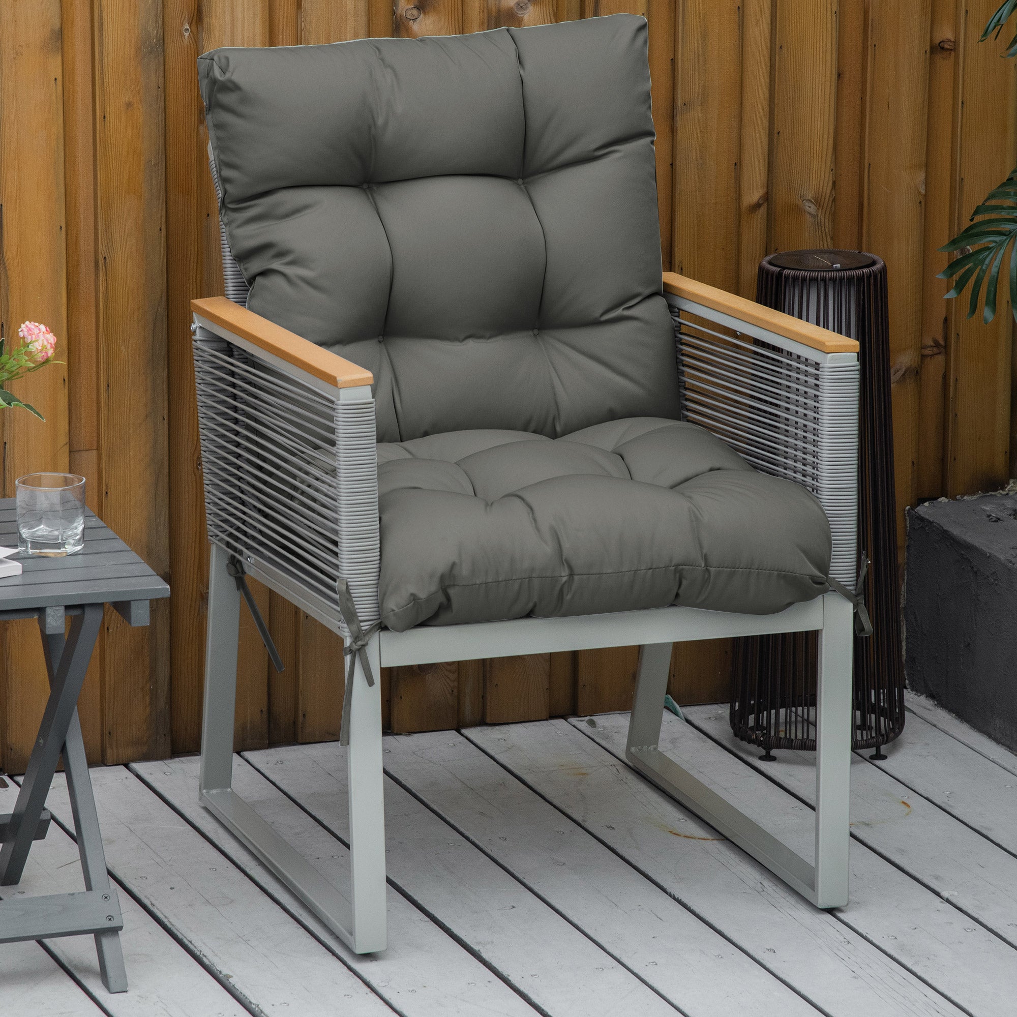 Outsunny Garden Back Chair Cushion, Comfortable Patio Seat Cushion Pad with Backrest for Outdoor & Indoor Use, Light Grey - North Peak Garden Furniture