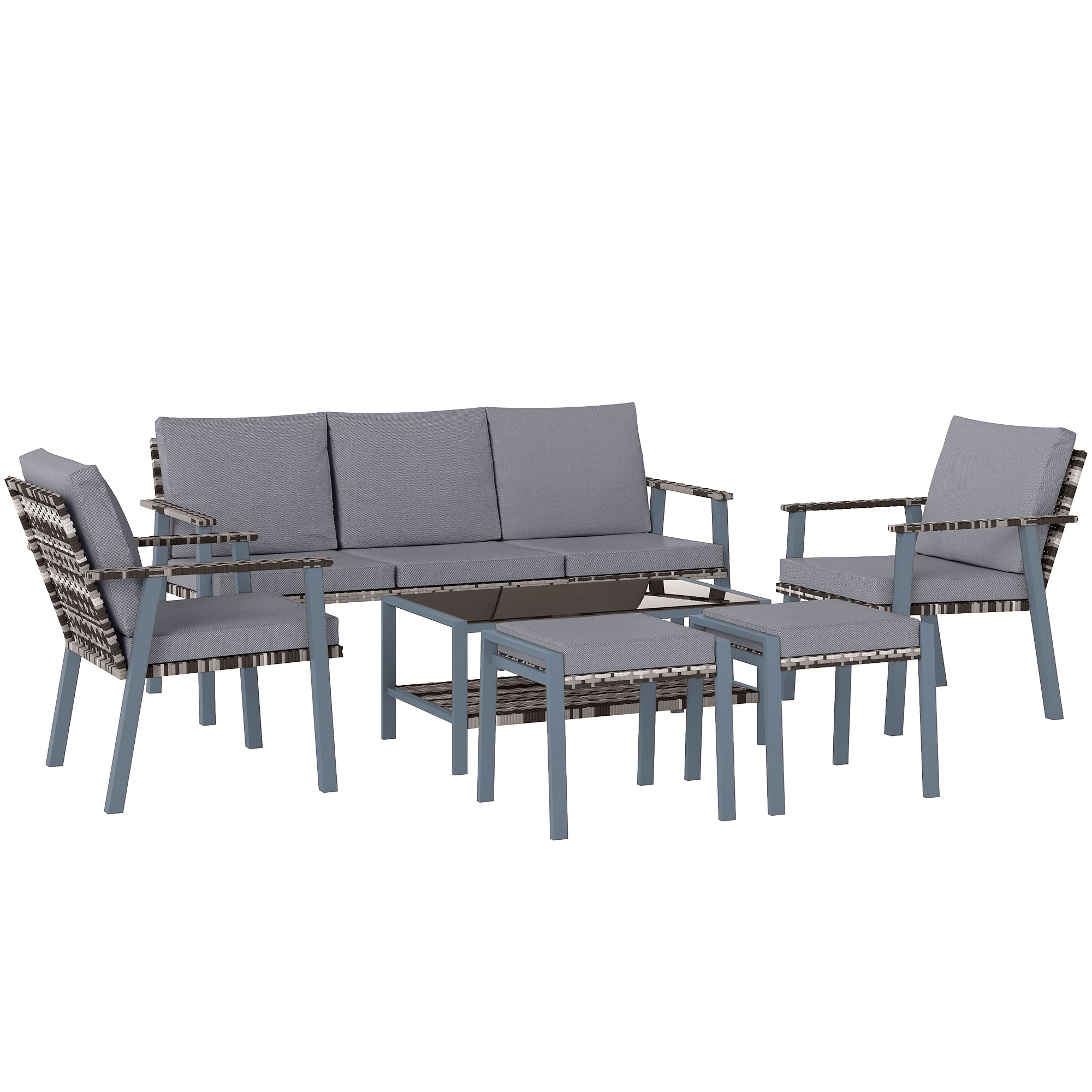 Outsunny Six-Piece Rattan Garden Sofa Set - Grey - North Peak Garden Furniture