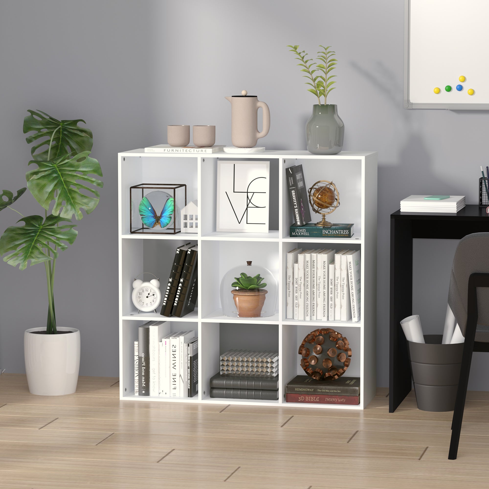 HOMCOM 3-tier 9 Cubes Storage Unit Particle Board Cabinet Bookcase Organiser Home Office Shelves White - North Peak Garden Furniture