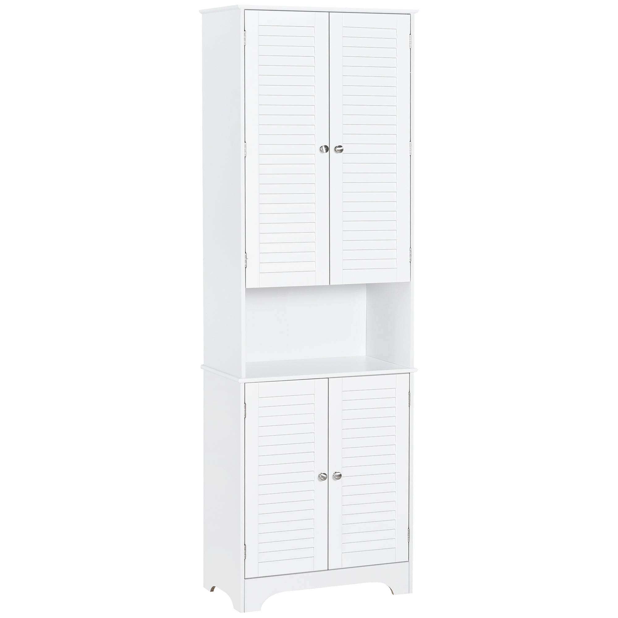 HOMCOM Tall Freestanding Bathroom Cabinet Retro Shutters w/ 3 Compartments Shelves Elevated Base Narrow Organiser White 60L x 30W x 182.5H cm - North Peak Garden Furniture