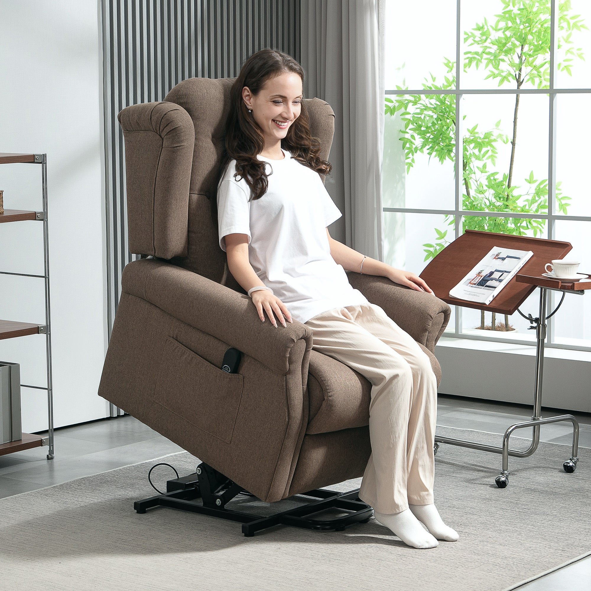 HOMCOM 45° Lifting Riser and Recliner Armchair - Dark Brown - North Peak Garden Furniture