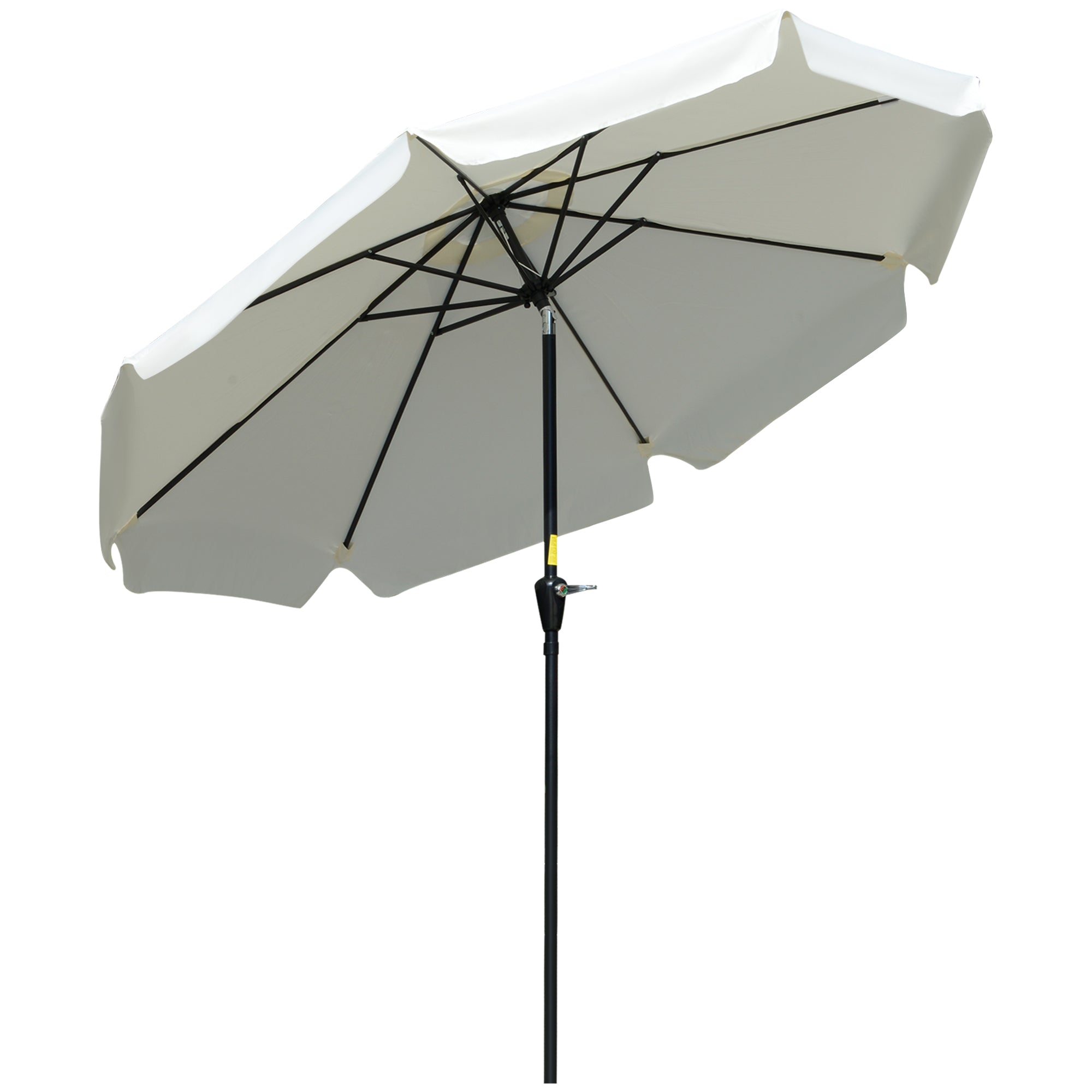 Outsunny 2.7m Patio Parasol Garden Umbrellas Outdoor Sun Shade Table Umbrella with Tilt, Crank, 8 Ribs, Ruffles, White - North Peak Garden Furniture