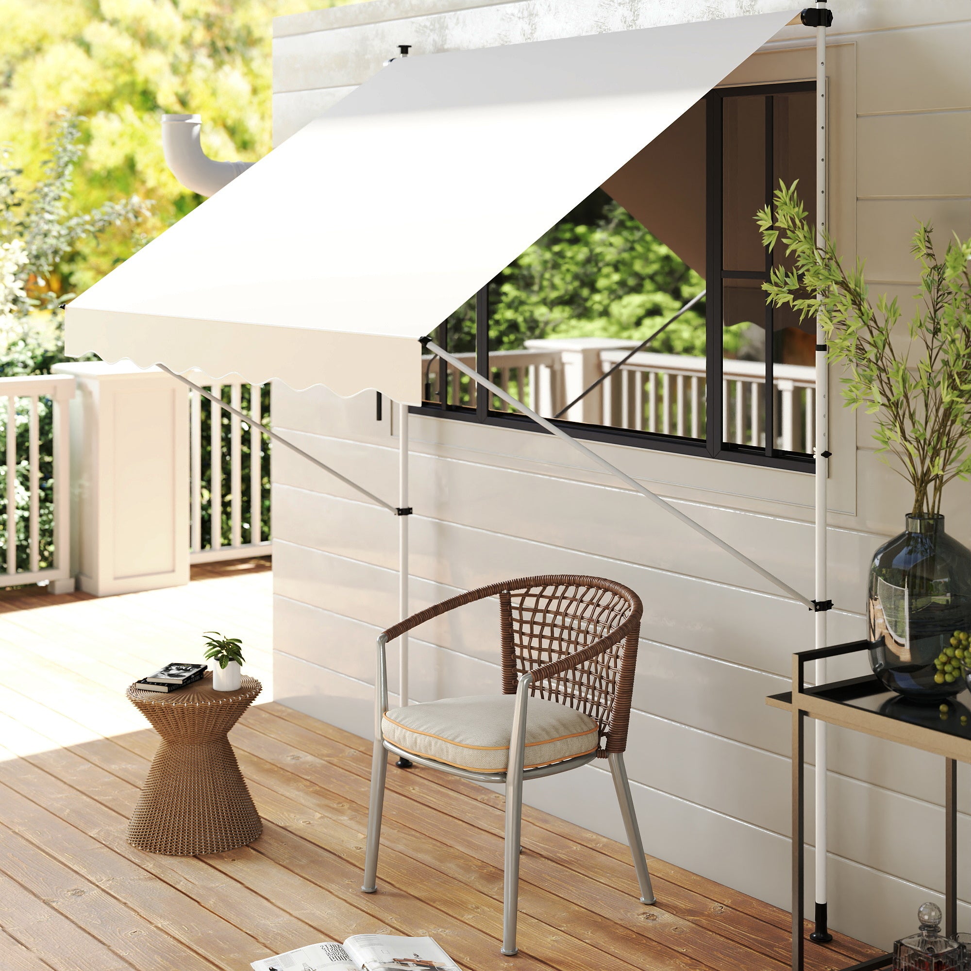 Outsunny 3x1.5m Adjustable Outdoor Aluminium Frame Awning Beige - North Peak Garden Furniture