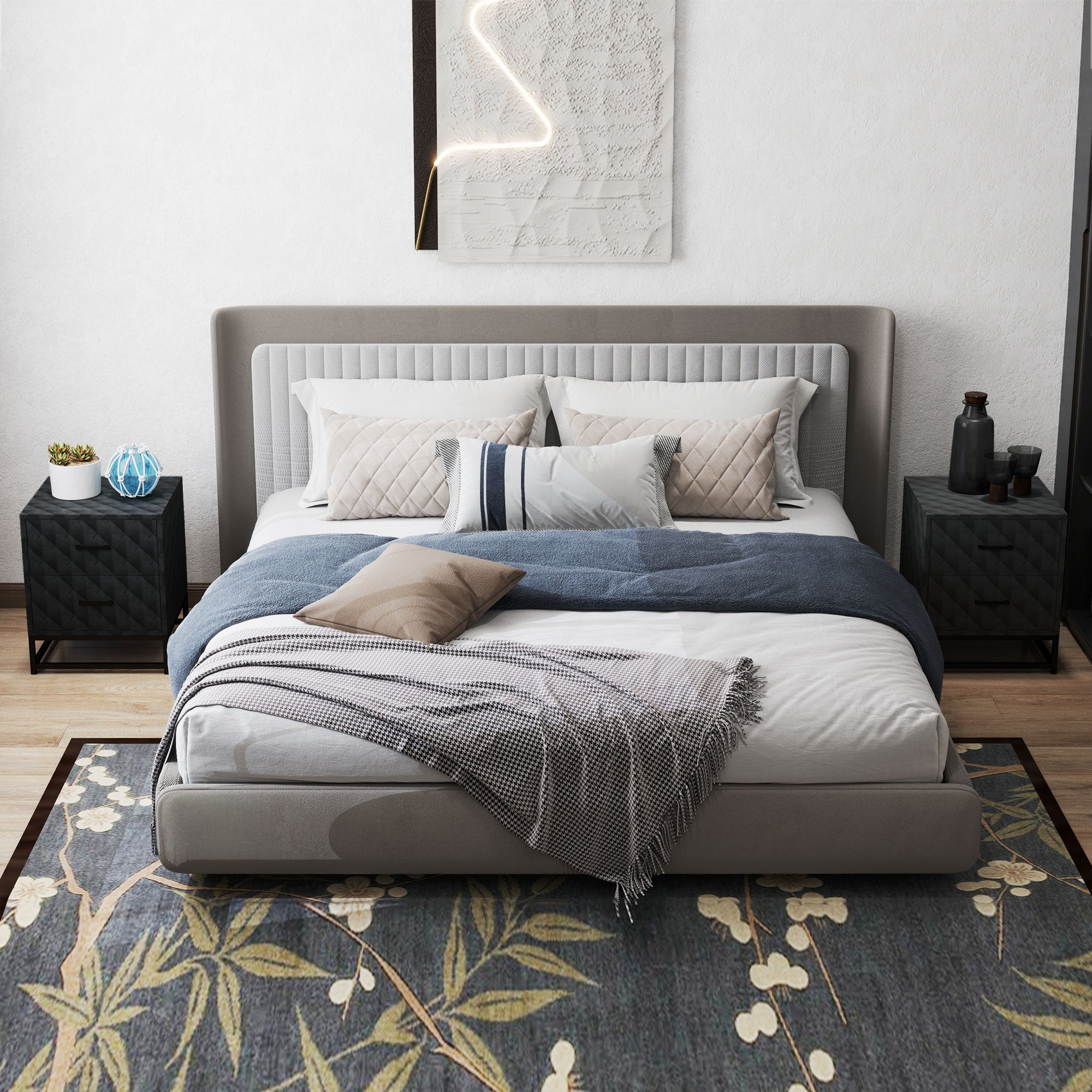 HOMCOM Bedside Tables Set of 2, Modern Bedside Table Nightstand with 2 Drawers, Bedside Cabinet Sofa Side Table with Storage, Steel Legs for Bedroom, Living Room, Black - North Peak Garden Furniture