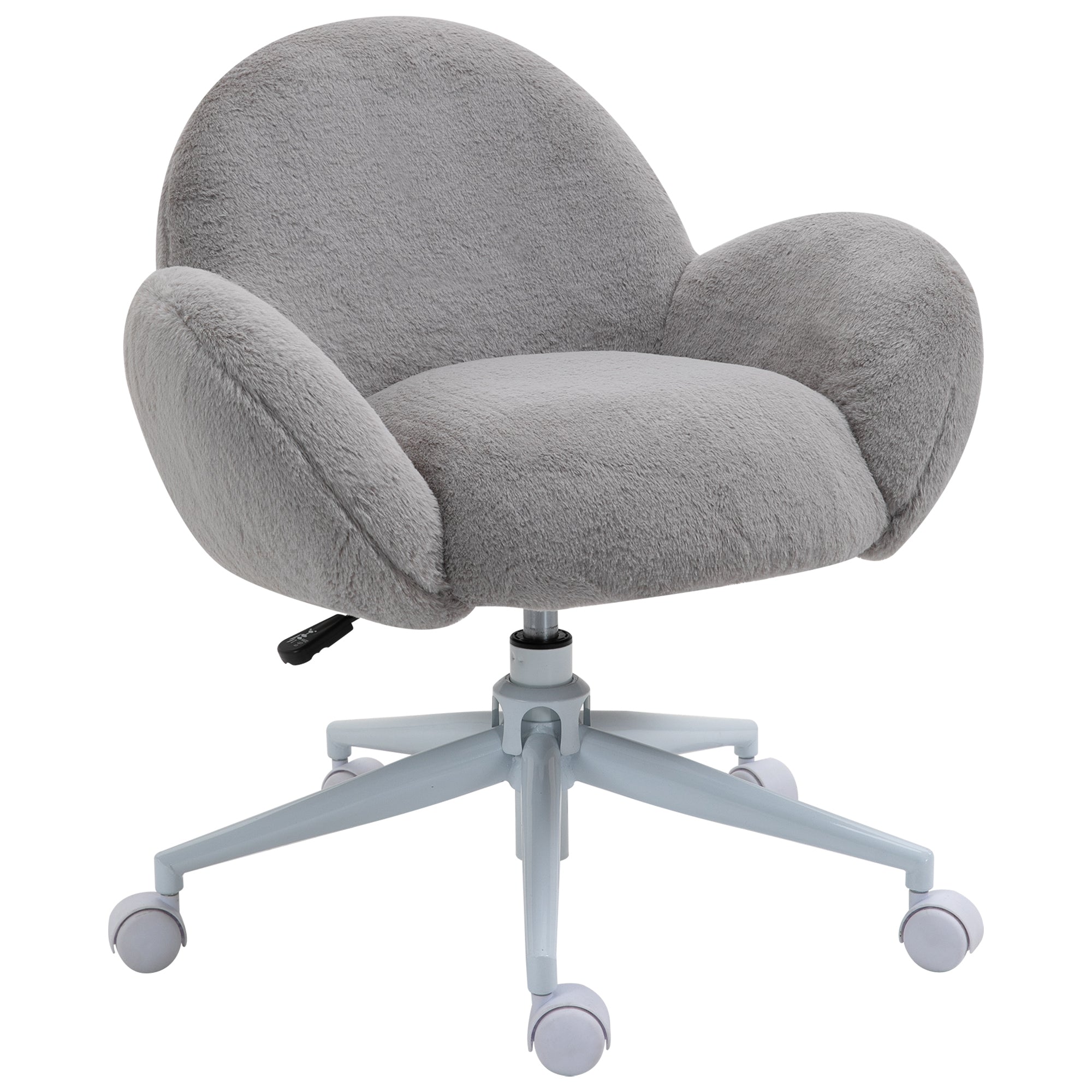 HOMCOM Makeup Vanity Chair, Cute Fluffy Desk Chair with Rolling Wheels for Bedroom Living Room, Grey - North Peak Garden Furniture