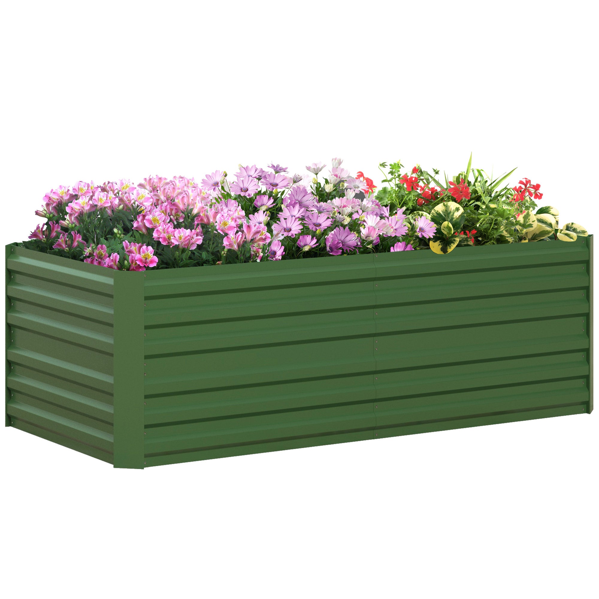 Outsunny Raised Beds for Garden, Galvanised Steel Outdoor Planters with Multi-reinforced Rods, 180 x 90 x 59 cm, Green - North Peak Garden Furniture