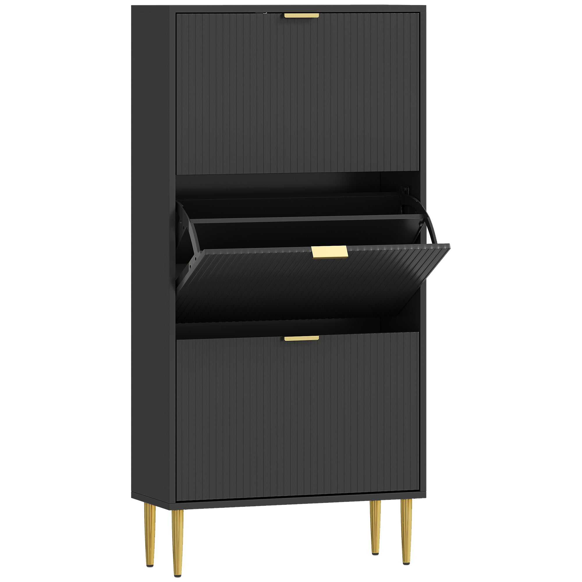 HOMCOM Elegant Three-Drawer Shoe Cabinet - Black