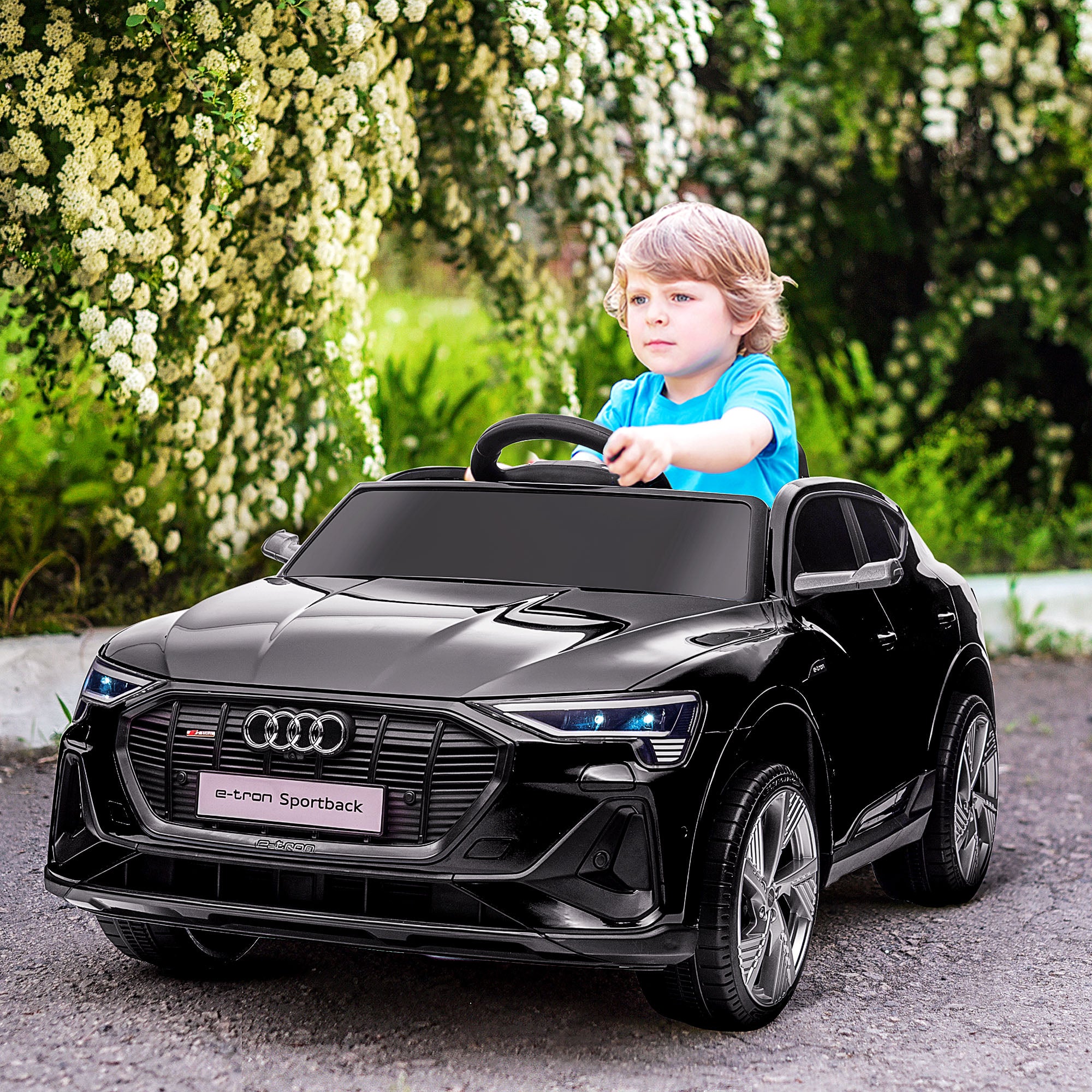 HOMCOM Audi E-tron Licensed 12V Kids Electric Ride On Car with Parental Remote Music Lights MP3 Suspension Wheels for 3-5 Years Black - North Peak Garden Furniture