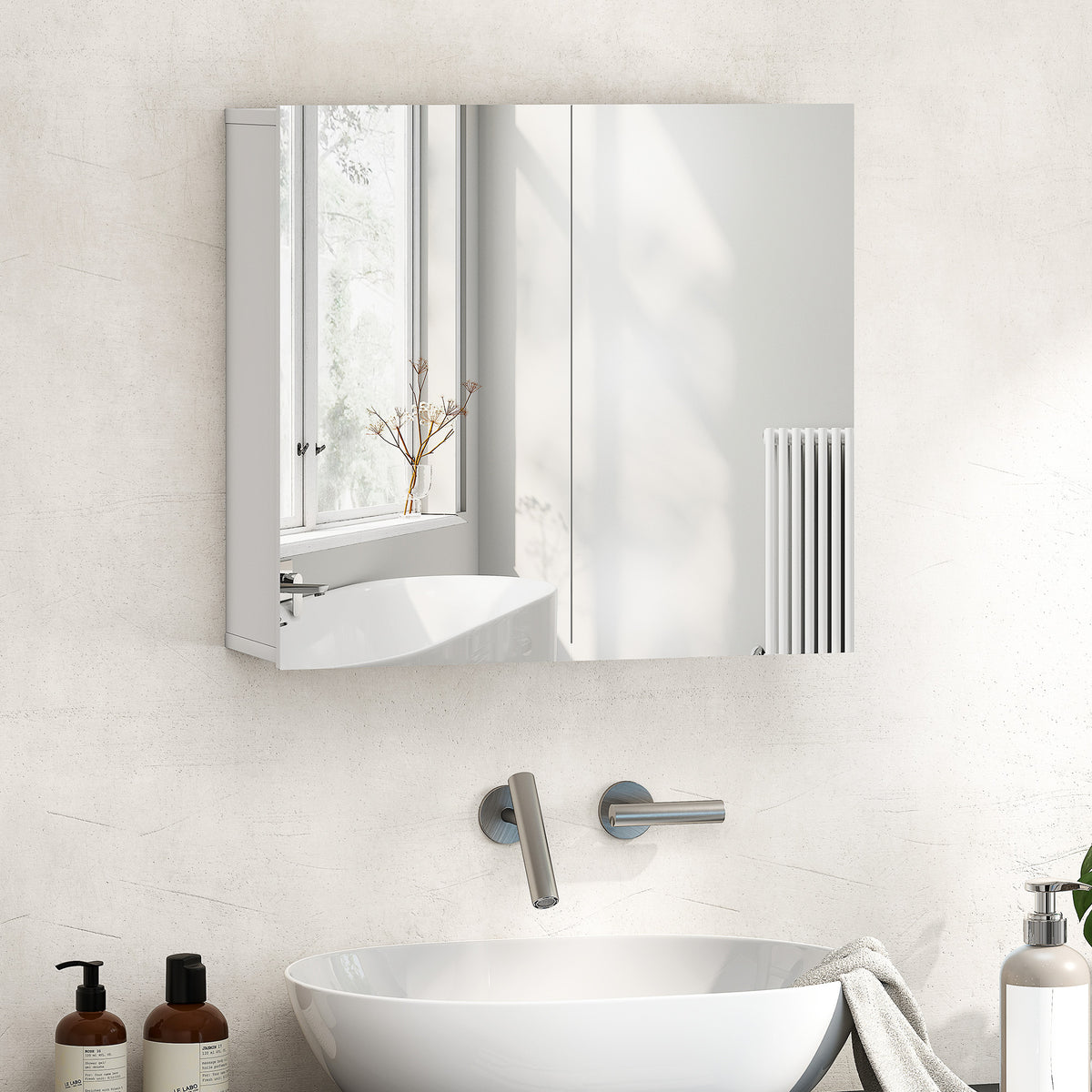 HOMCOM Double-Door Bathroom Mirror Cabinet - White