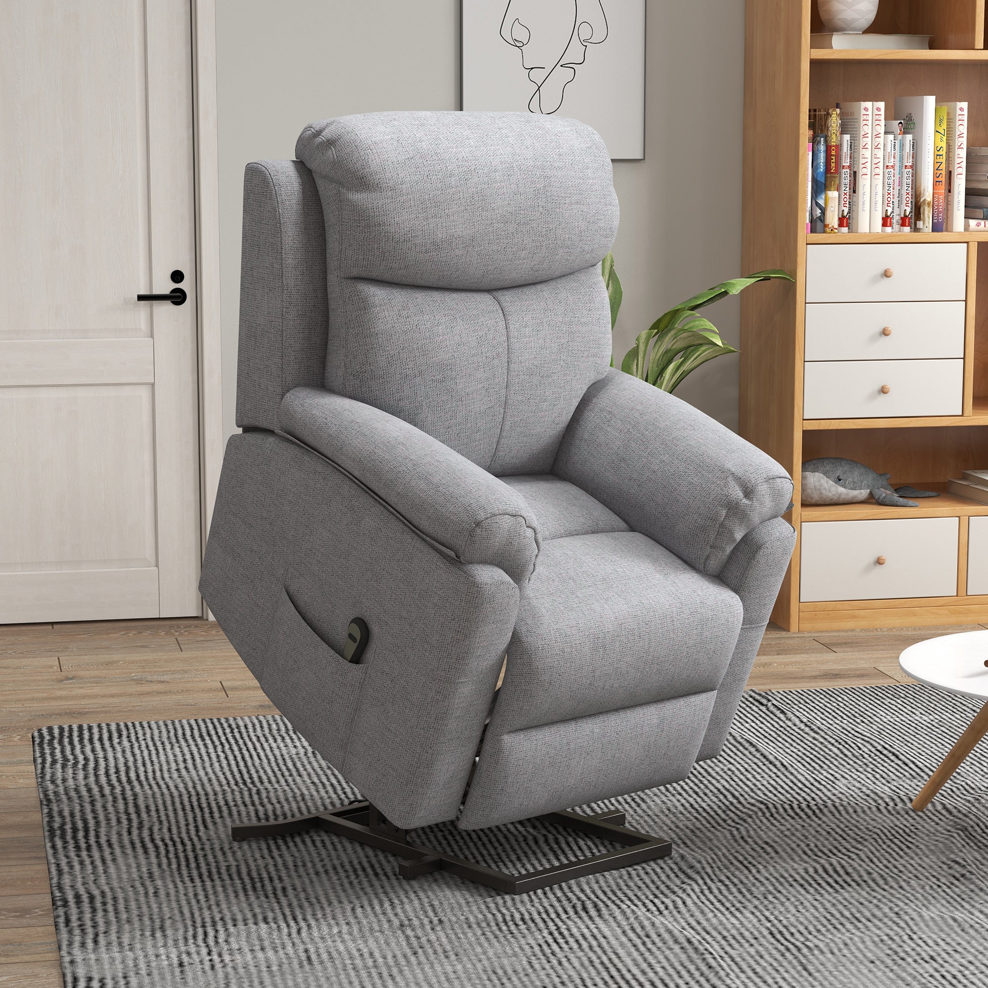 HOMCOM Power Lift Chair Electric Riser Recliner for Elderly with Massage, Linen Fabric Sofa Lounge Armchair with Remote Control and Side Pocket, Grey - North Peak Garden Furniture