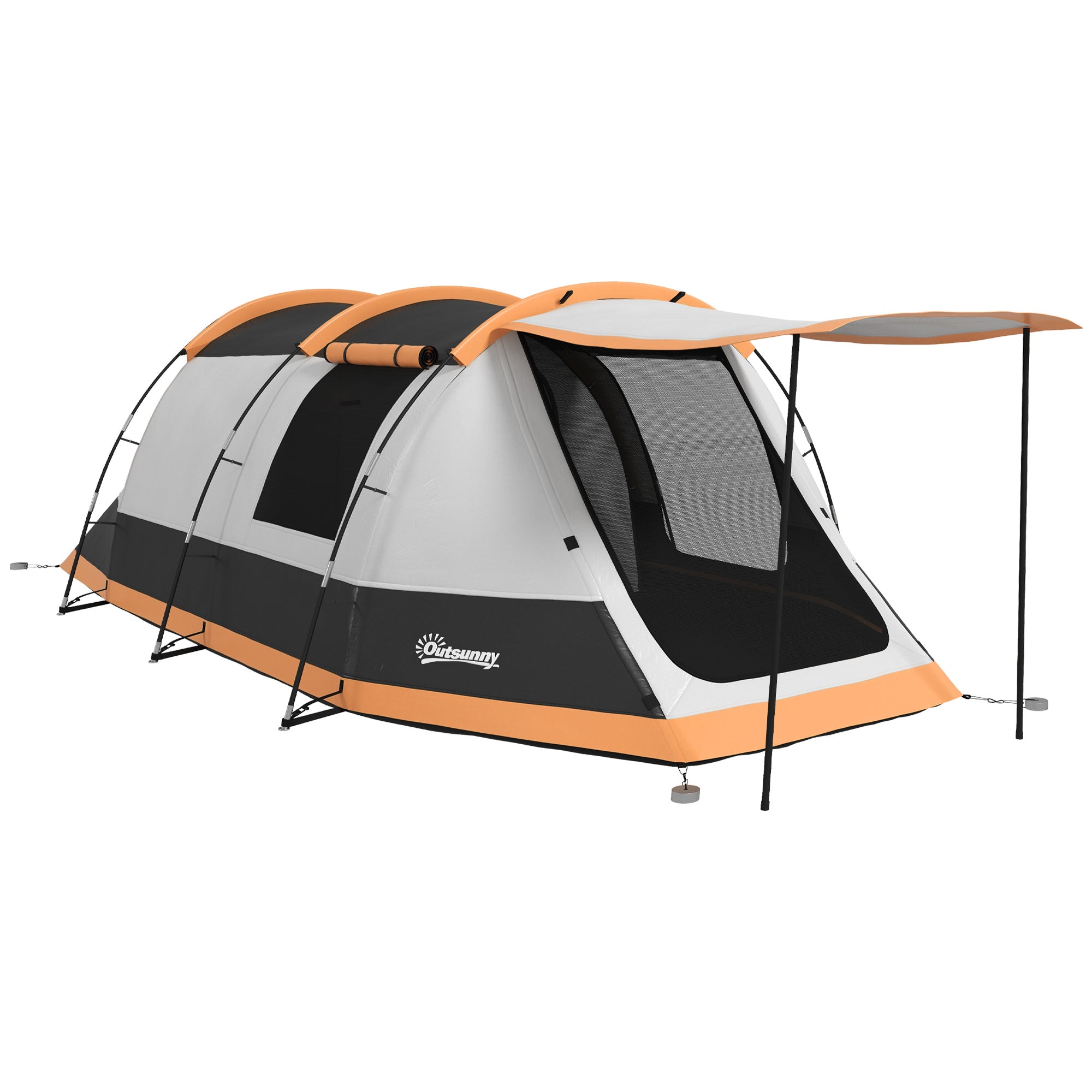 Outsunny Three-Man Camping Tent, with Two Rooms and Porch - Orange - North Peak Garden Furniture