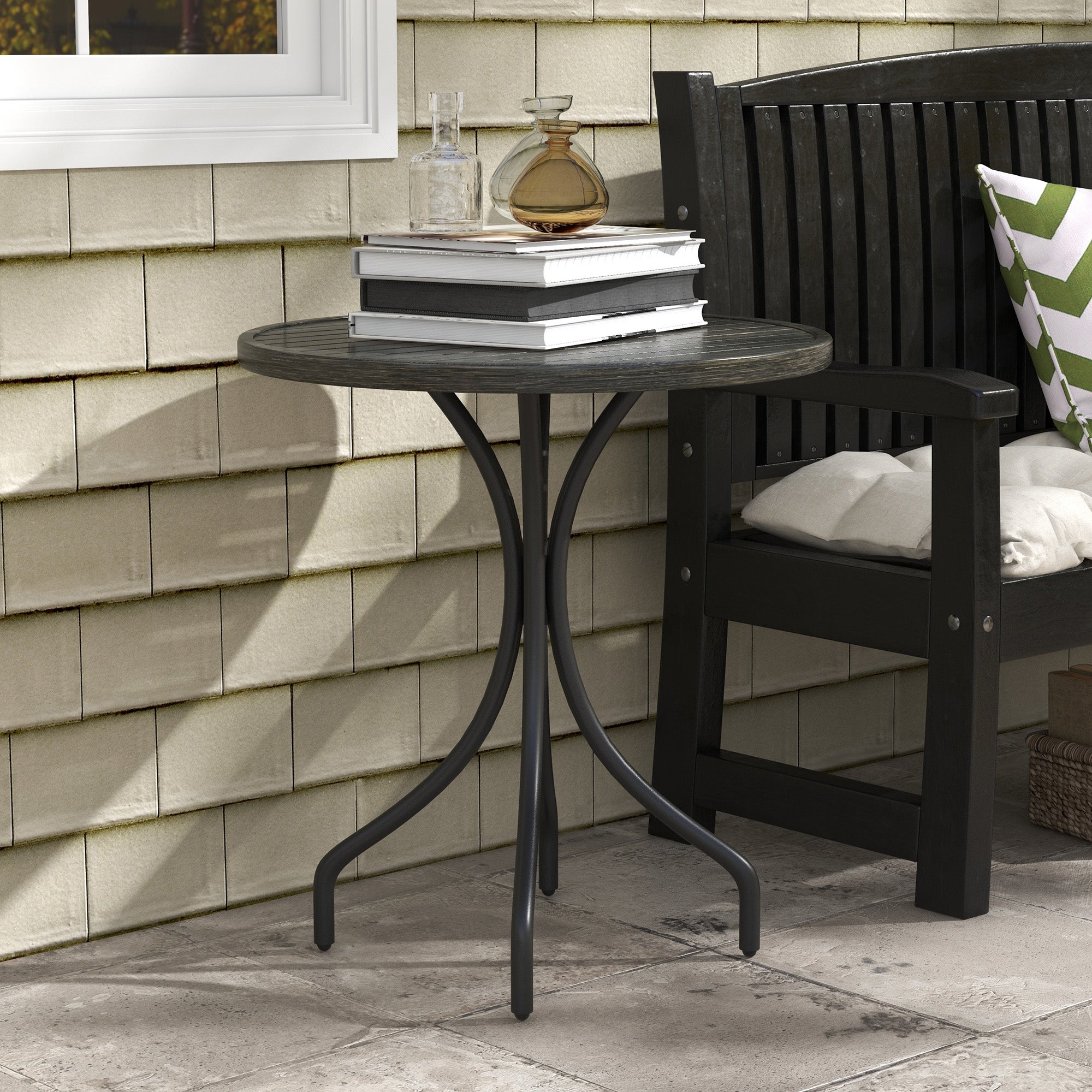 Outsunny Φ66cm Galvanised Steel Garden Table - Grey - North Peak Garden Furniture