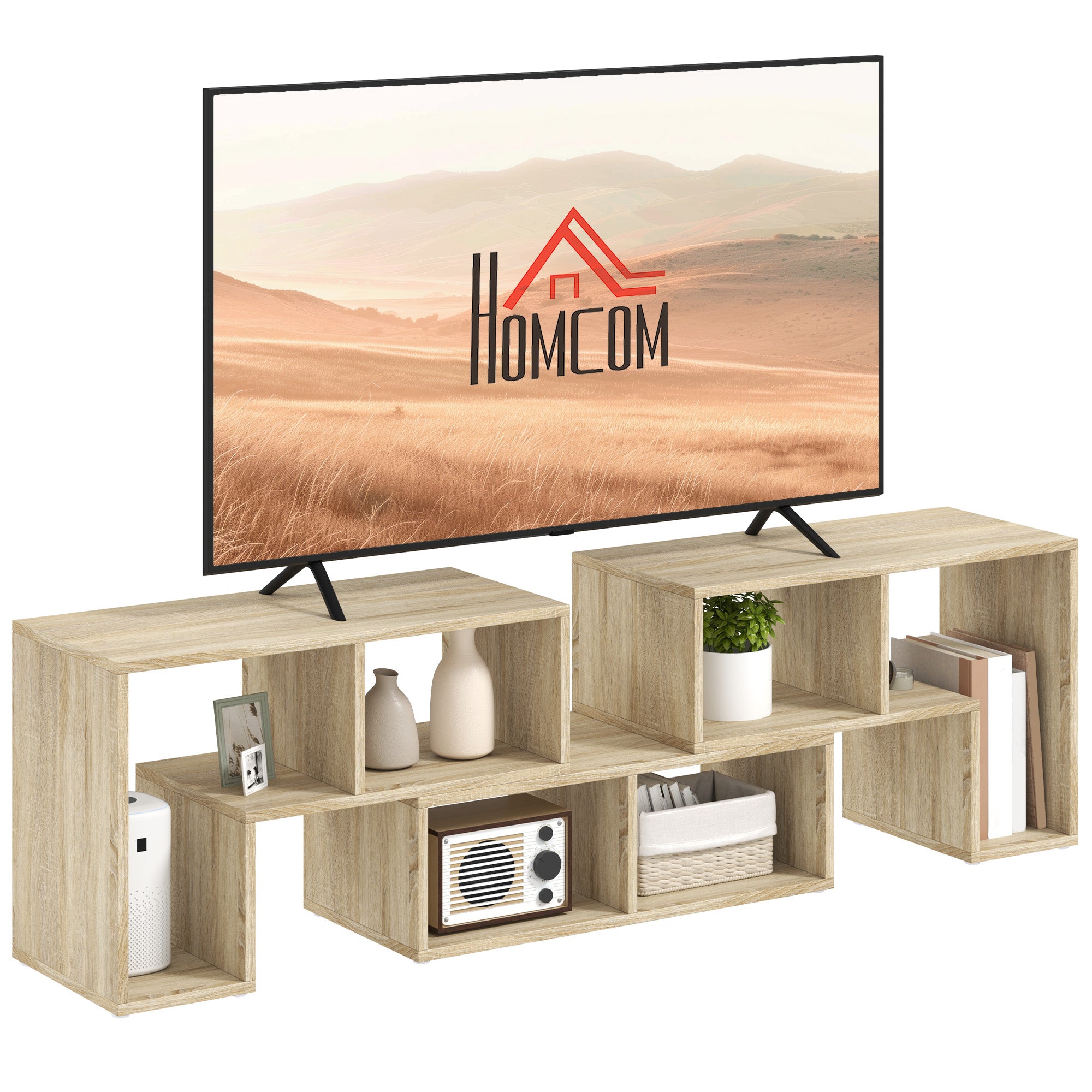 HOMCOM TV Stand for TVs up to 75 Inches, Free Combination TV Unit with Storage Shelves, Extendable Entertainment Centre for Living Room, Grey Oak Wood Grain - North Peak Garden Furniture