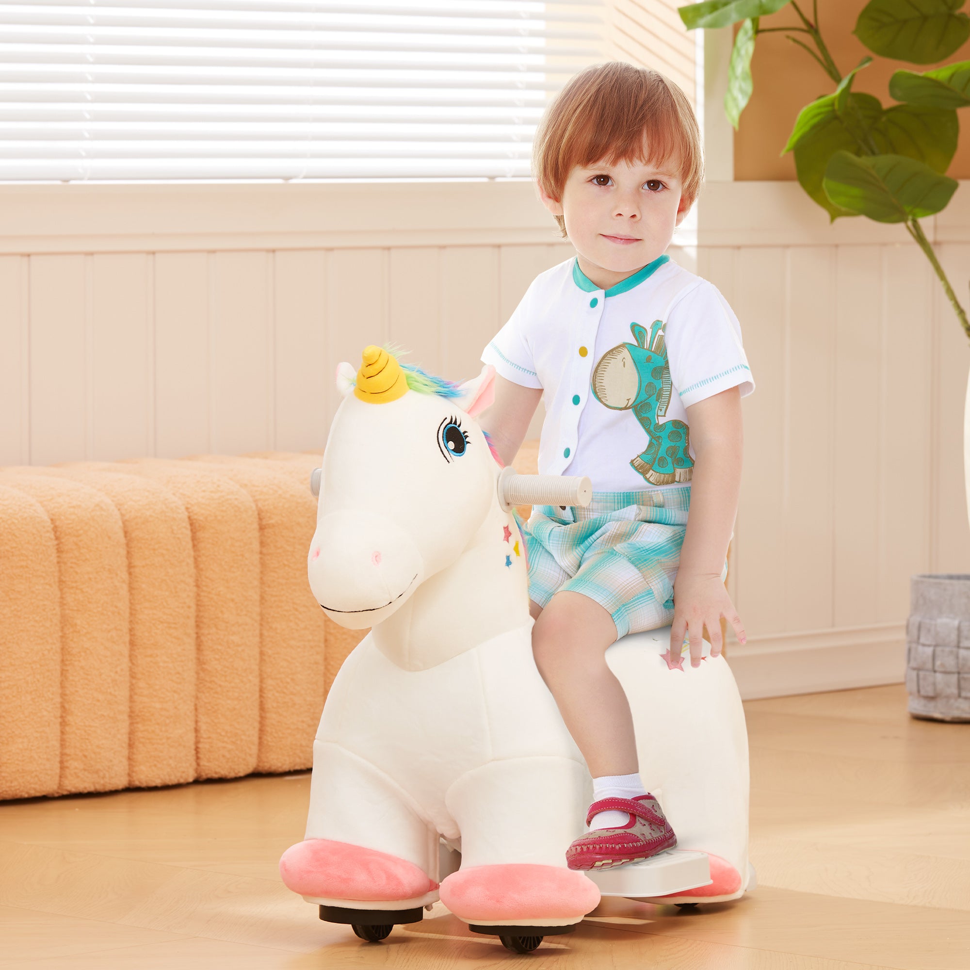 AIYAPLAY 6V Electric Ride on Unicorn, Battery Powered Kids Ride on Animal Toy with Music Forward Control, for 18-36 Months - North Peak Garden Furniture