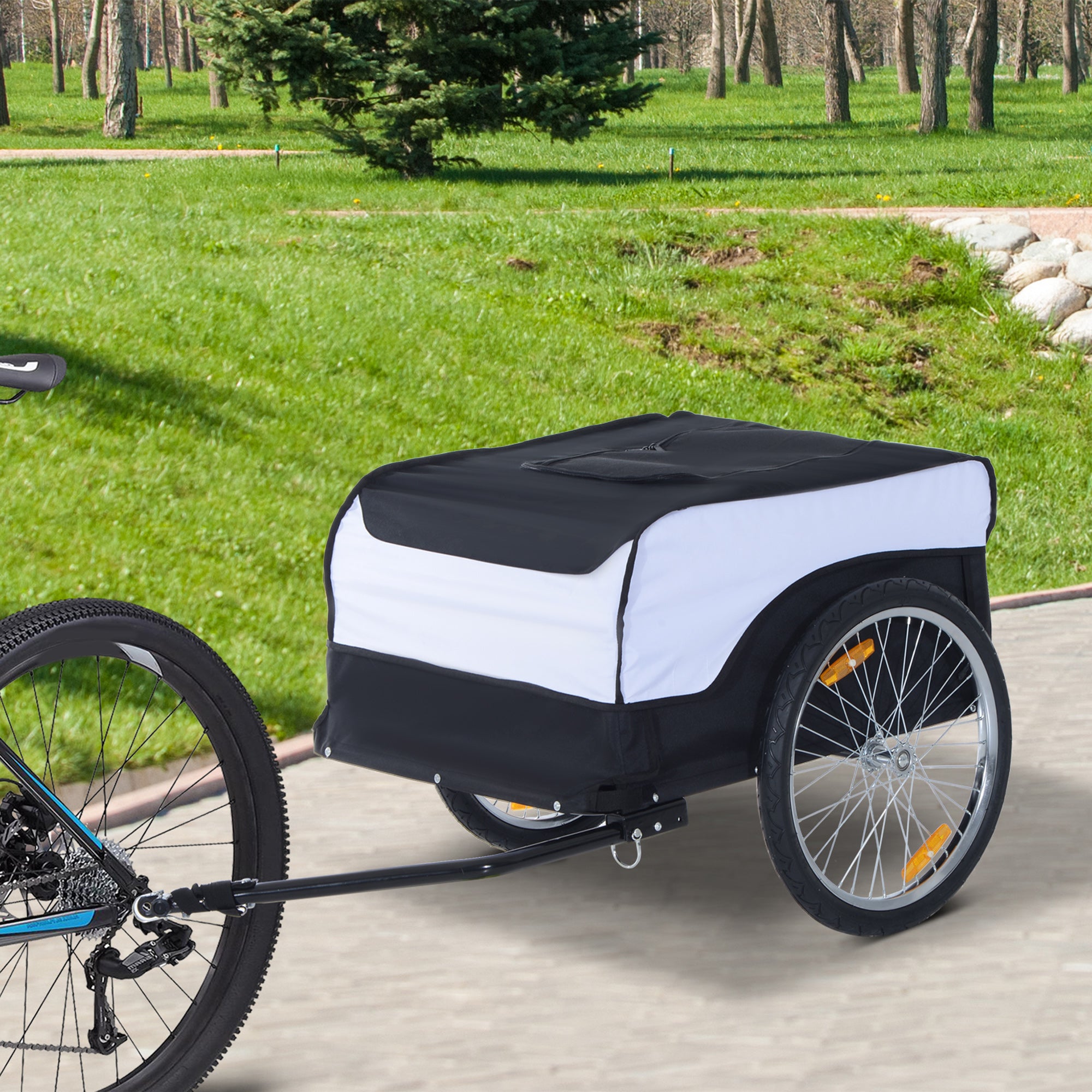 HOMCOM Bike Trailer Cargo in Steel Frame Extra Bicycle Storage Carrier with Removable Cover and Hitch (White and Black) - North Peak Garden Furniture