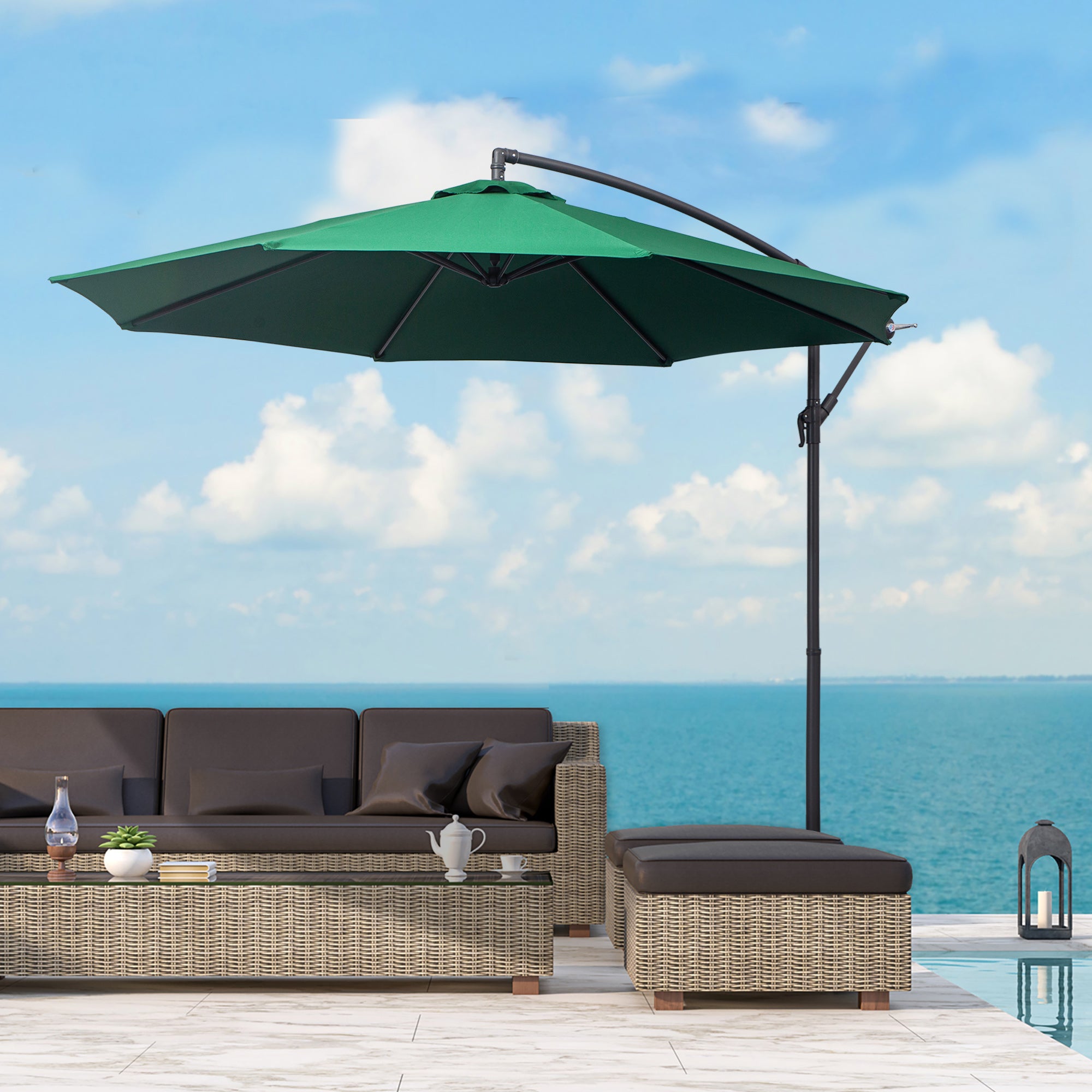 Outsunny 3m Banana Hanging Parasol Umbrella Green - North Peak Garden Furniture