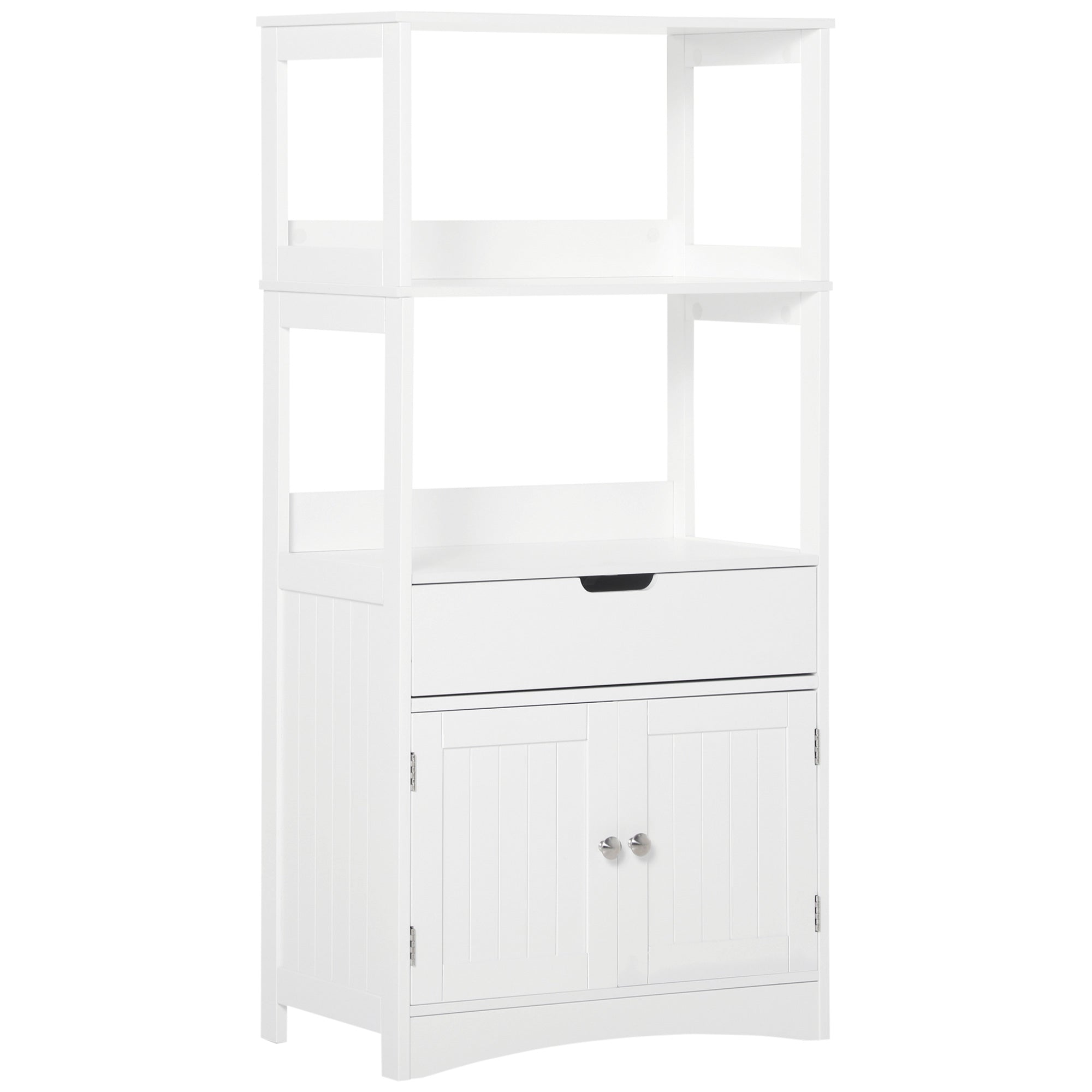 kleankin Bathroom Floor Cabinet, Free Standing Kitchen Cupboard with Shelves, Drawer and Doors, Storage Organizer for Living Room, White - North Peak Garden Furniture