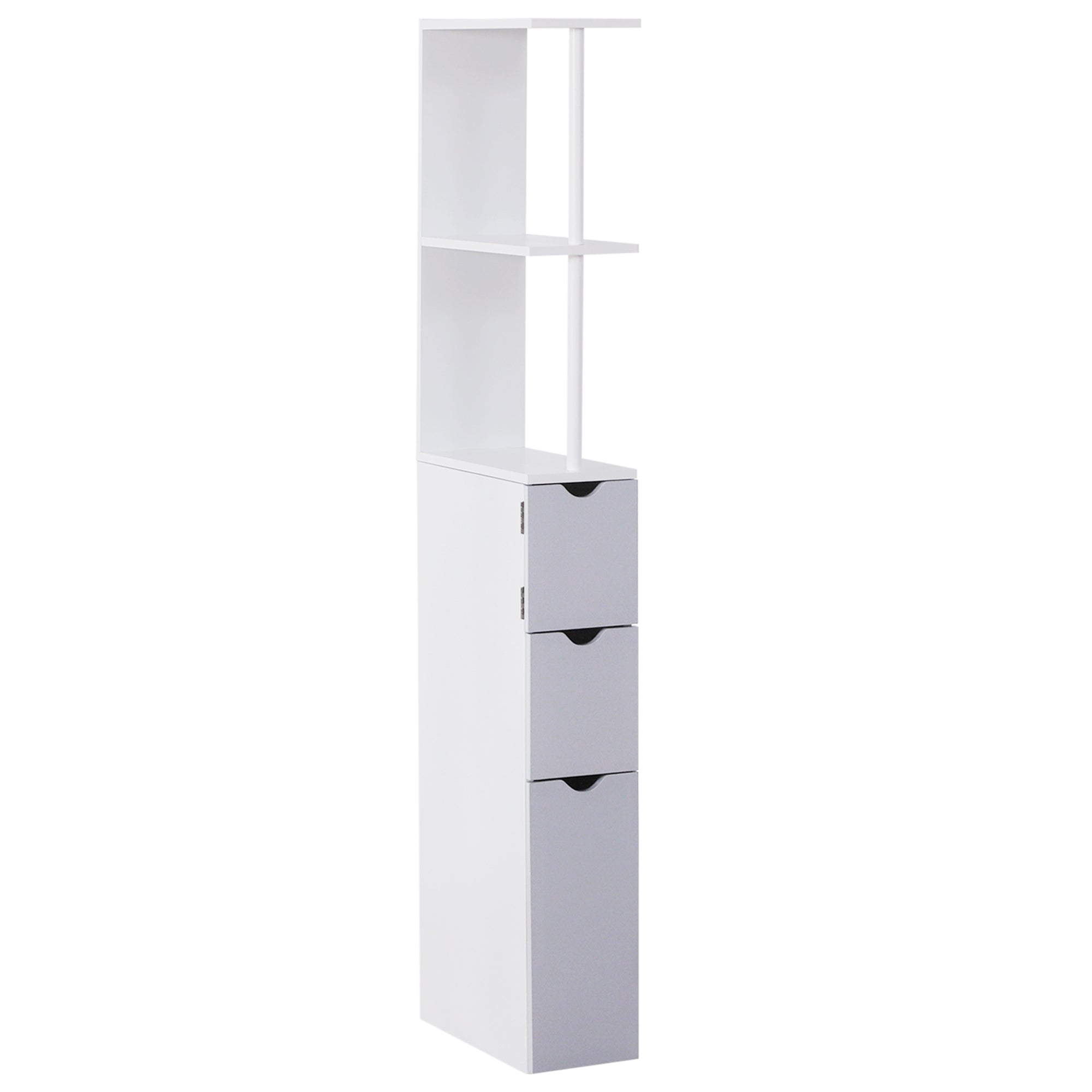 HOMCOM Tall Bathroom Cabinet, Freestanding Bathroom Storage Cabinet with 2-Tier Shelf and Drawers, Narrow Cupboard Storage Unit, White, Grey - North Peak Garden Furniture