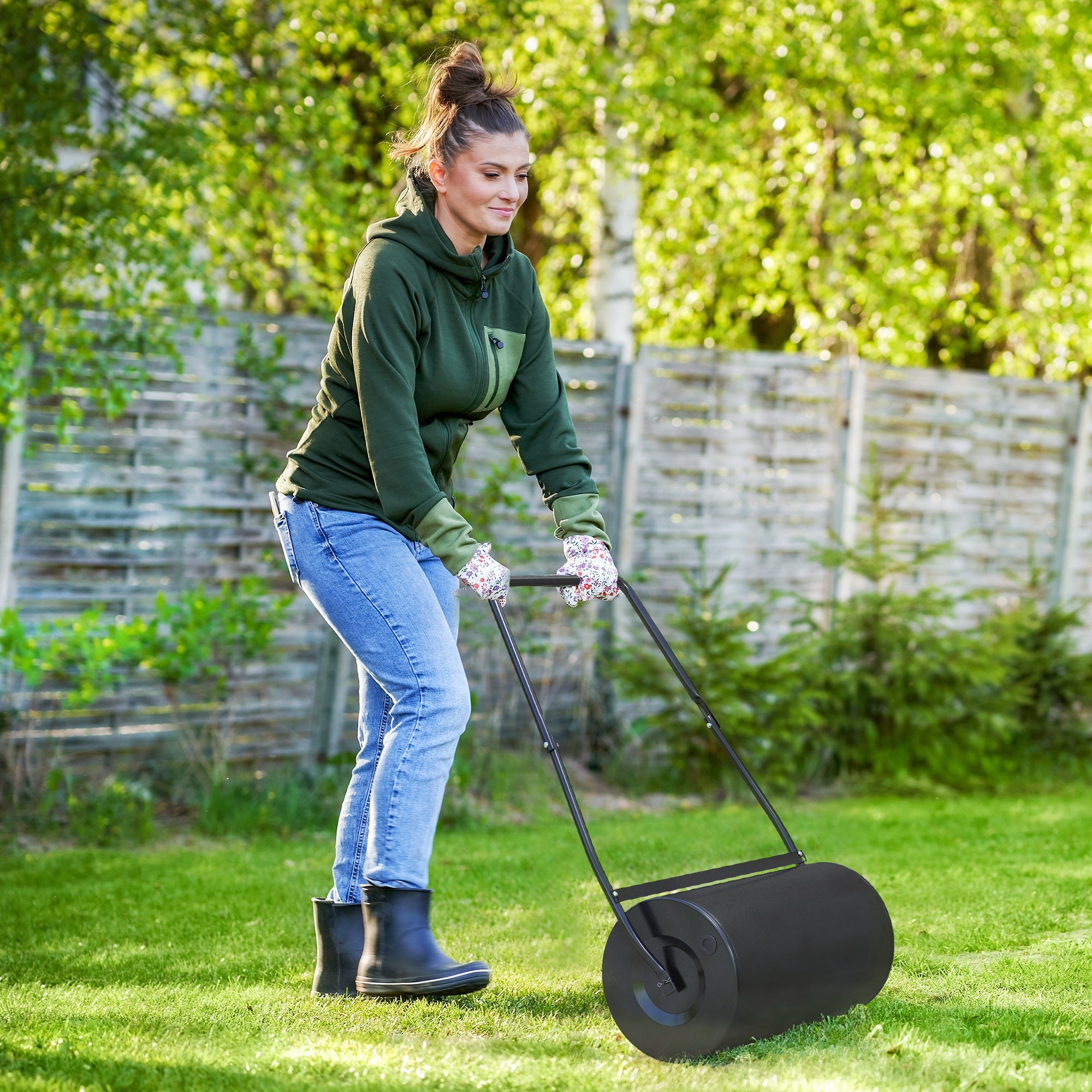 DURHAND Heavy Duty Garden Lawn Roller Push Tow Water Sand Filled 46L Equipment Manual Push Rolling Drum - North Peak Garden Furniture