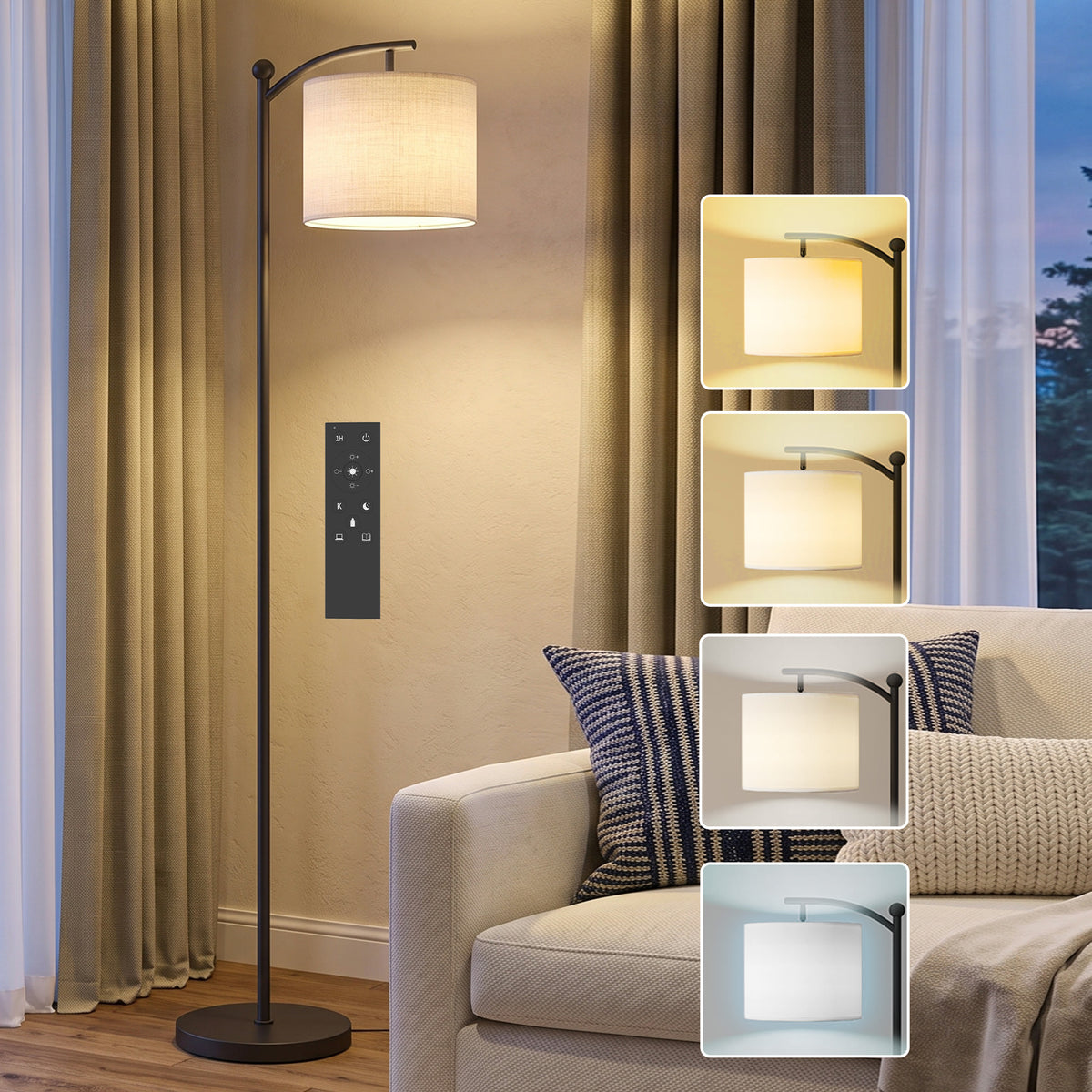 HOMCOM LED Floor Lamp with Remote Control - Black