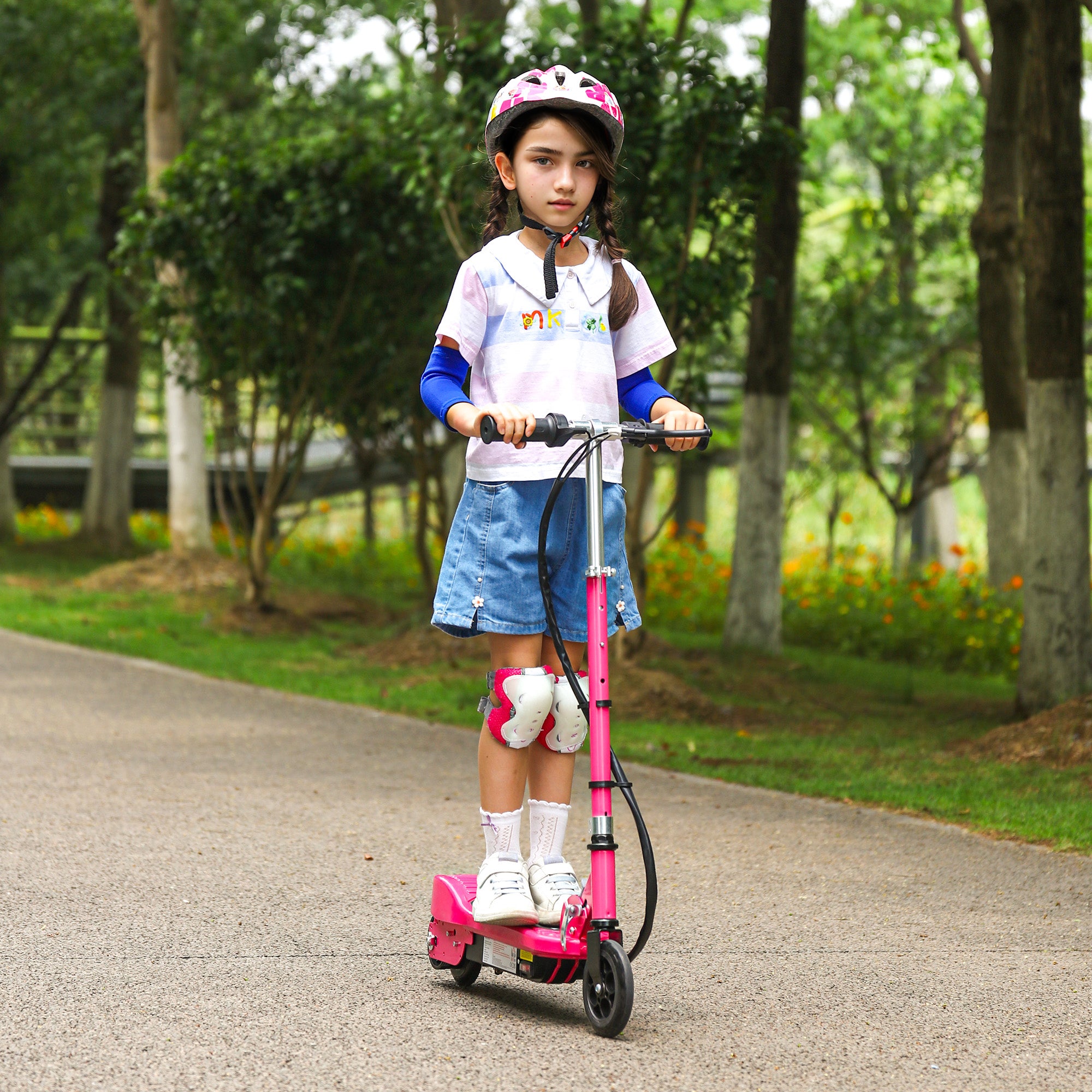 HOMCOM Folding Electric Kids Scooter Ride on Age 7-14, Pink - North Peak Garden Furniture