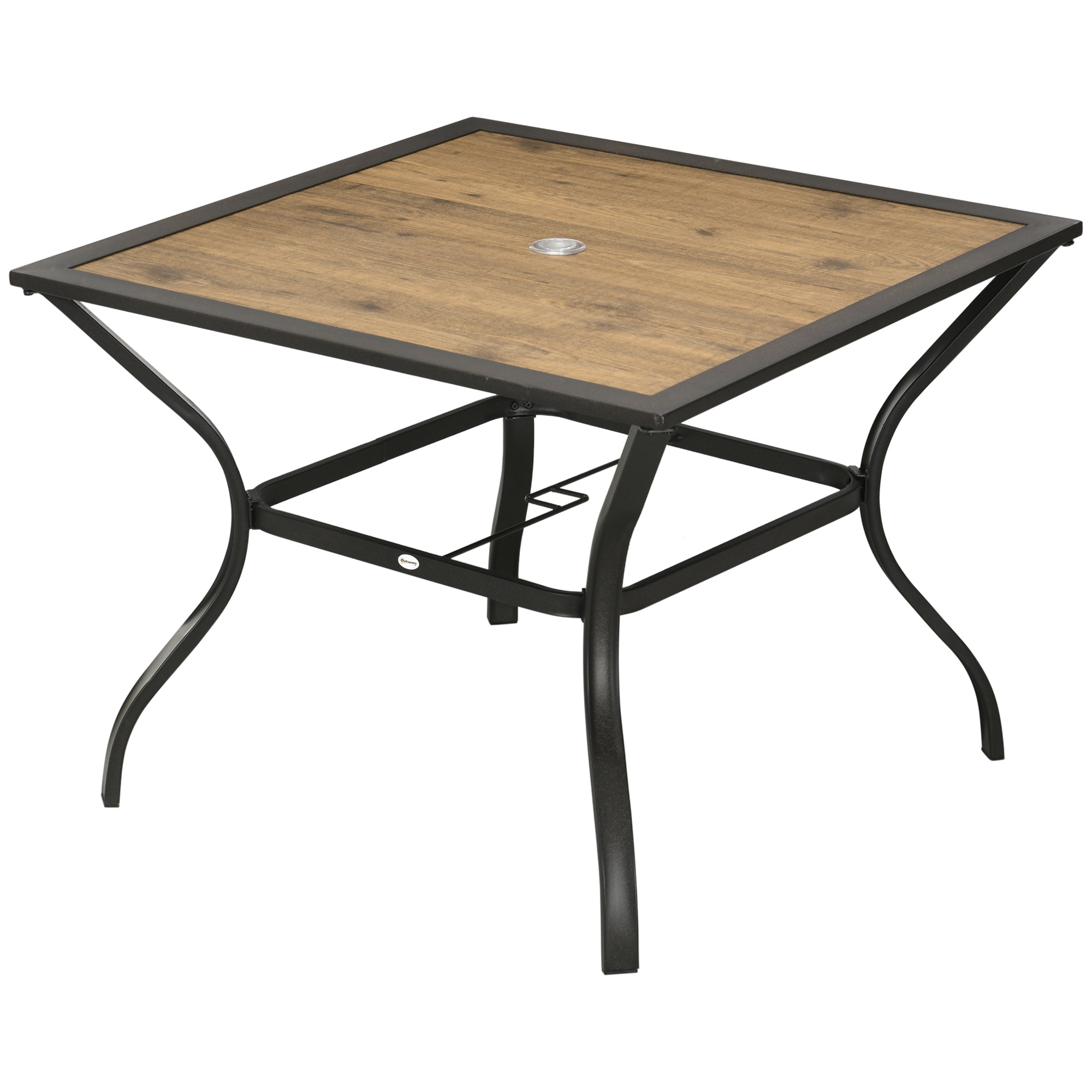 Outsunny Outdoor Garden Table Dining Table for 4 with Parasol Hole, Stone-Grain Effect PC Board Top for Patio, Garden, Brown - North Peak Garden Furniture