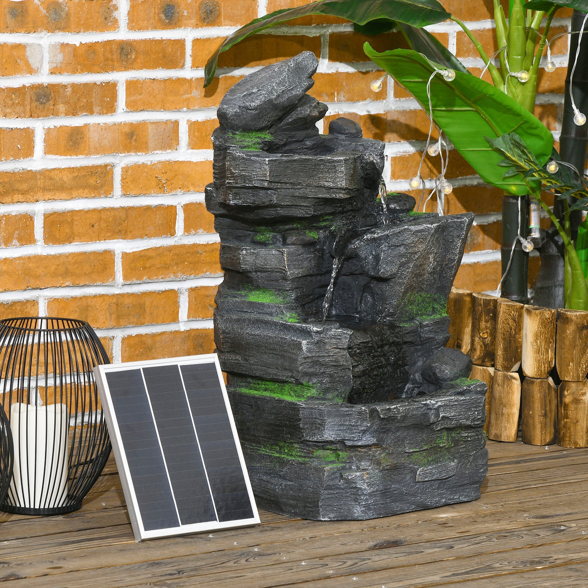 Outsunny Garden Water Feature with LED Lights - Dark Grey - North Peak Garden Furniture